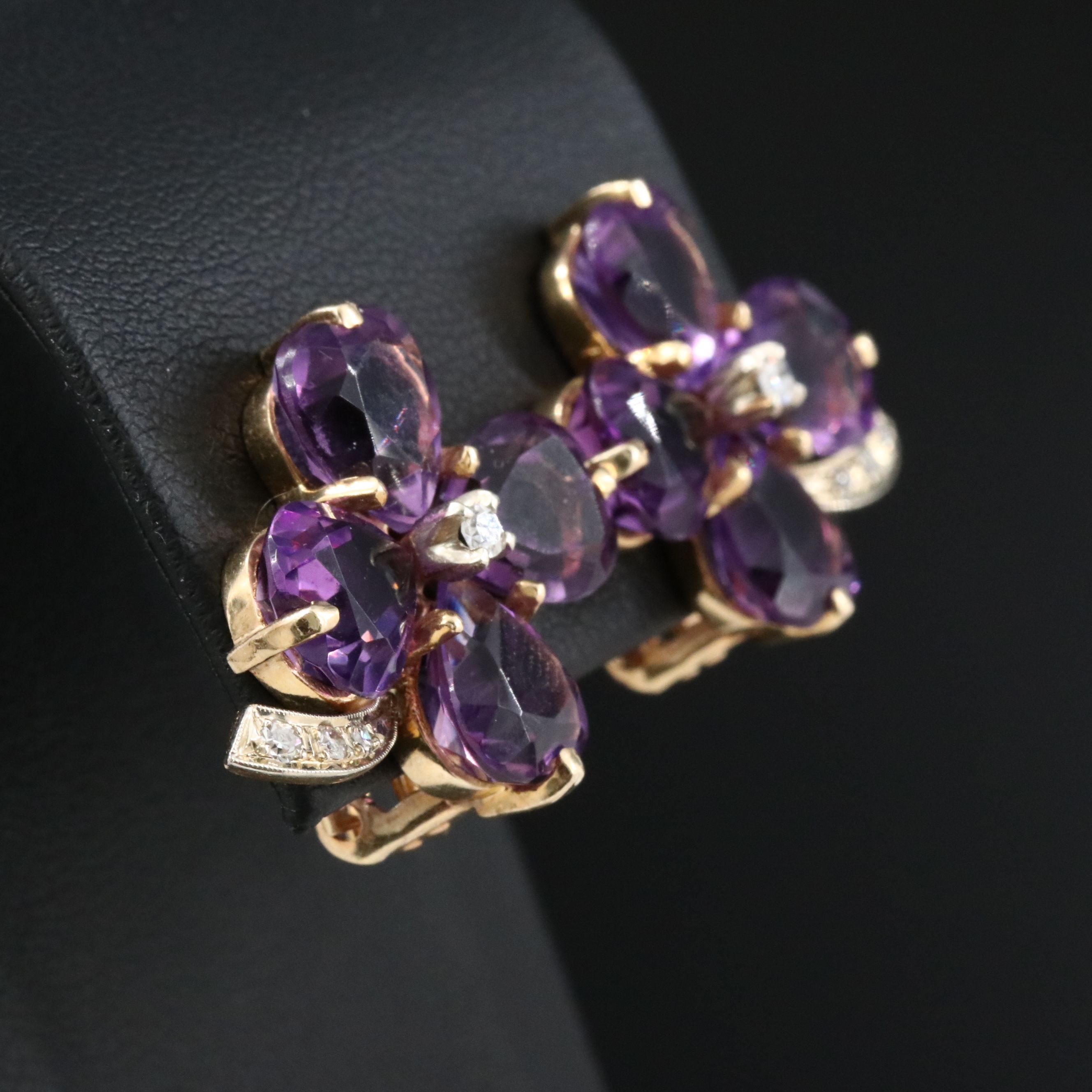 14K Amethyst and Diamond Clip Earrings