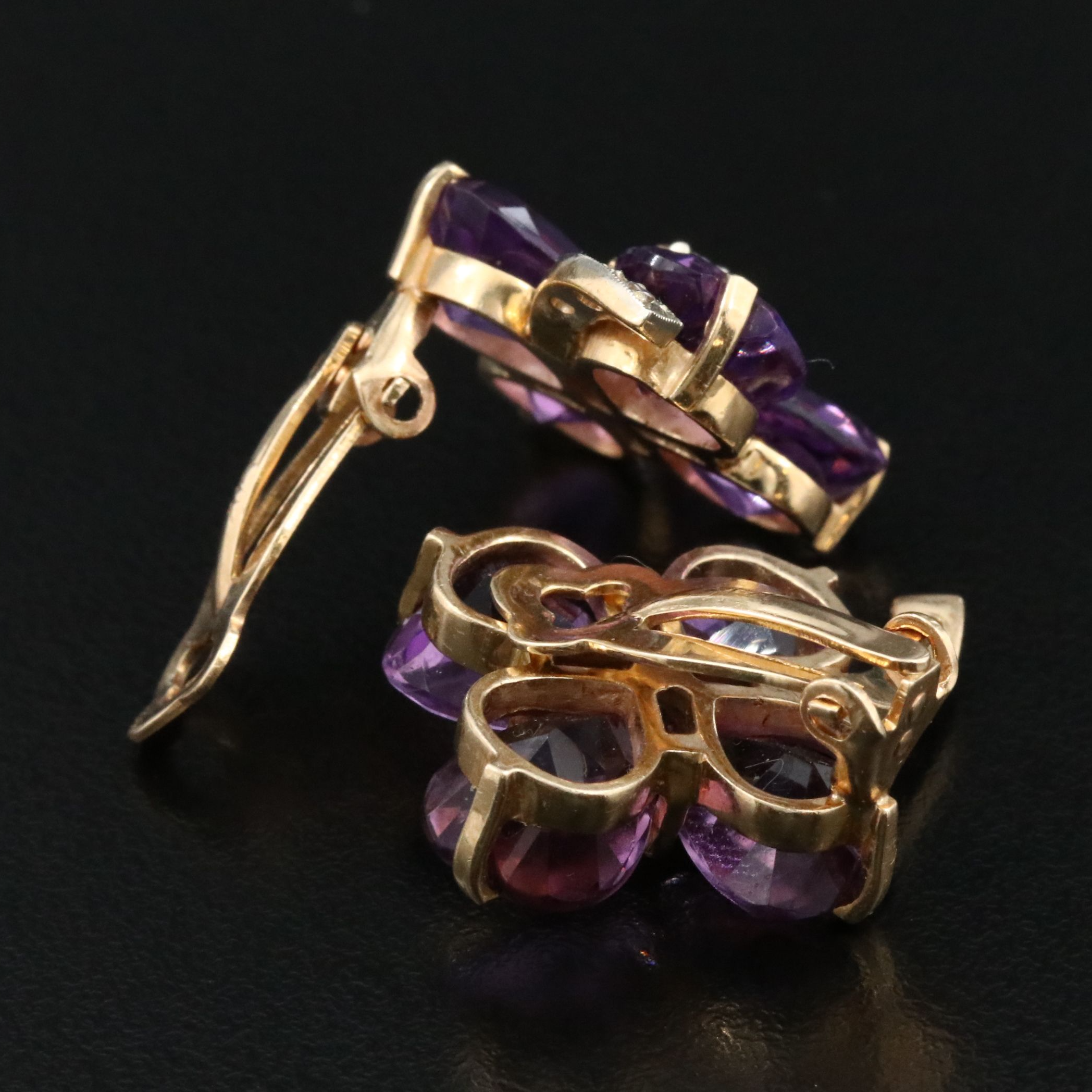 14K Amethyst and Diamond Clip Earrings