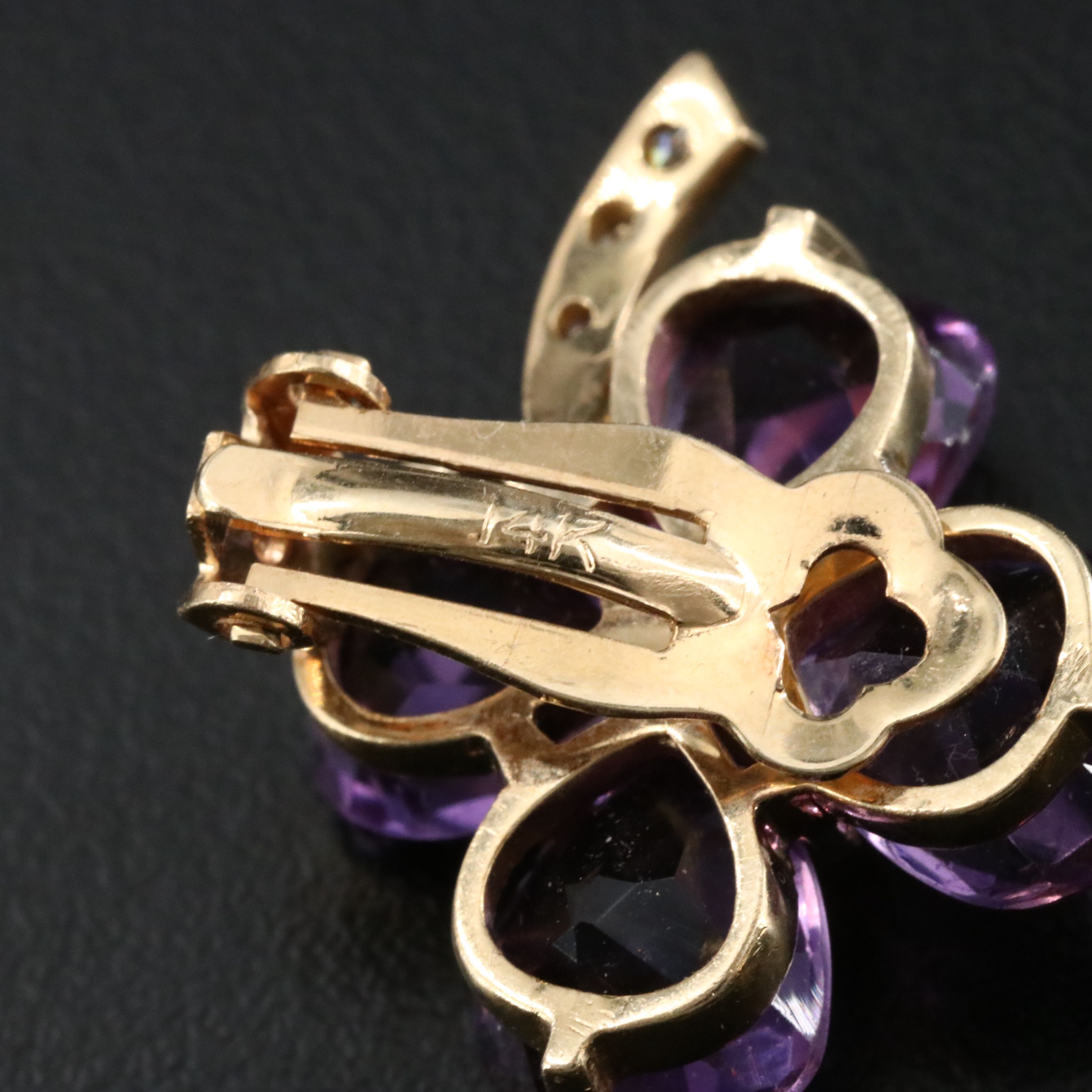 14K Amethyst and Diamond Clip Earrings