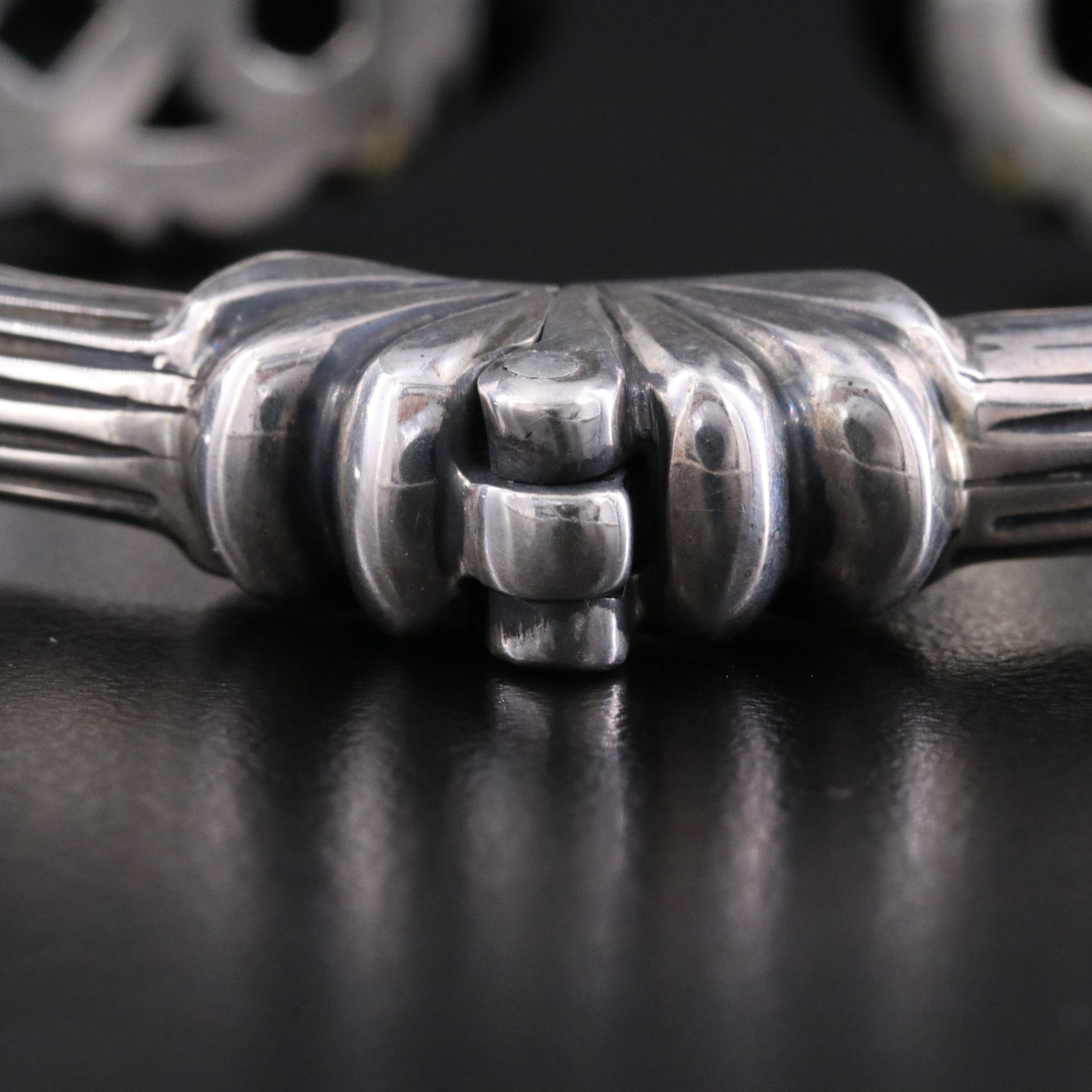 Caviar Sterling Black Onyx Fluted Hinged Cuff Bracelet with 18K Accents