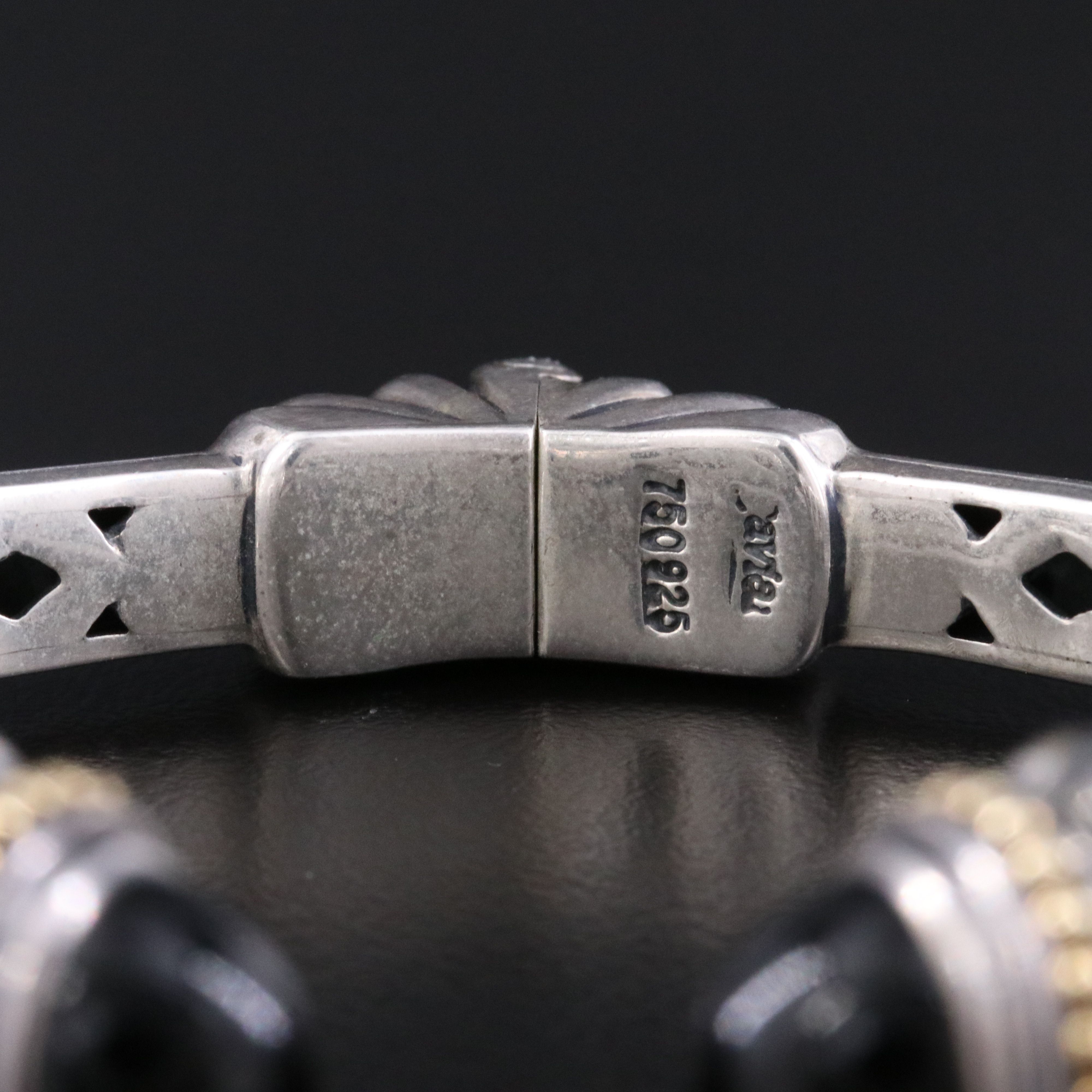 Caviar Sterling Black Onyx Fluted Hinged Cuff Bracelet with 18K Accents