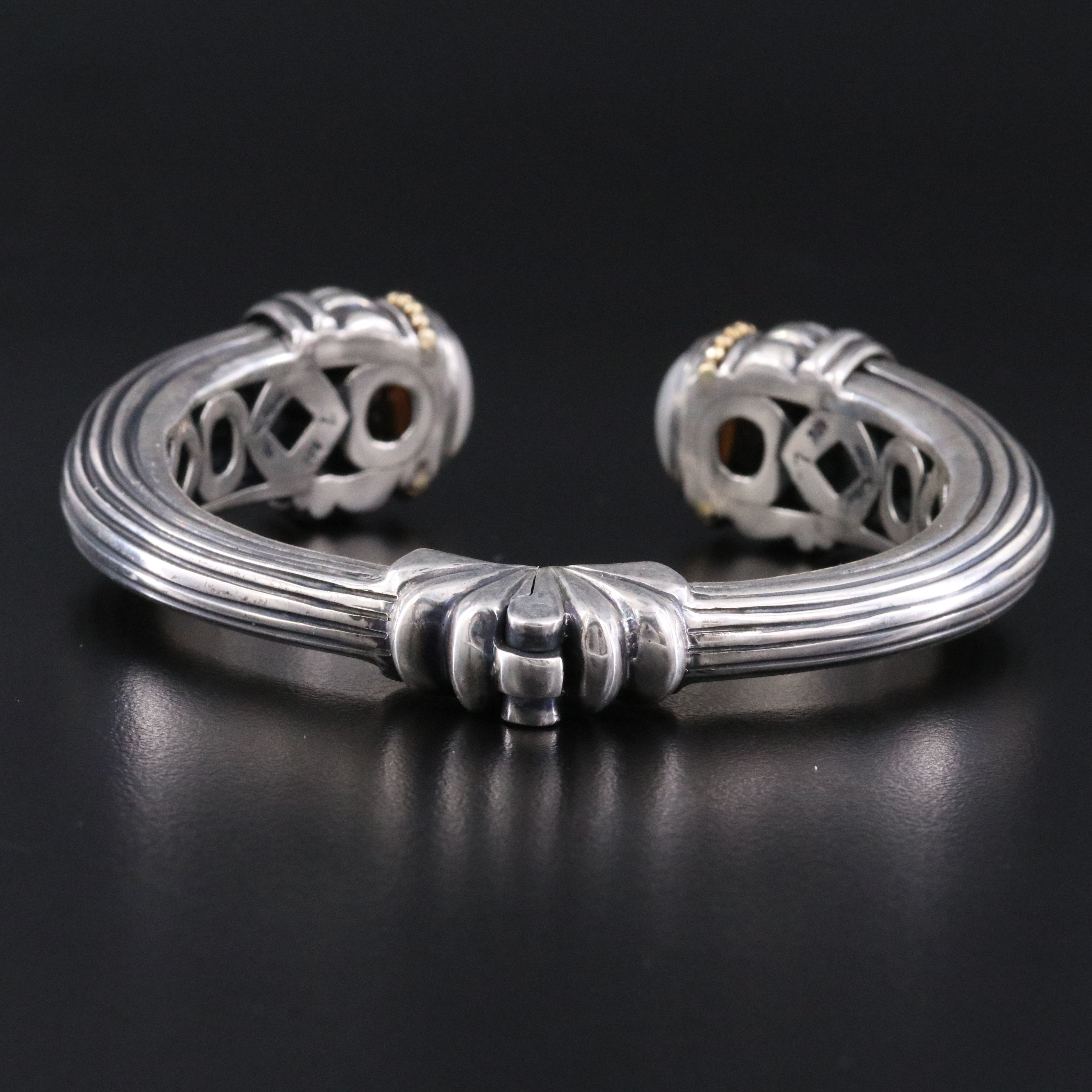 Caviar Sterling and Pearl Fluted Hinged Cuff Bracelet with 18K Accents