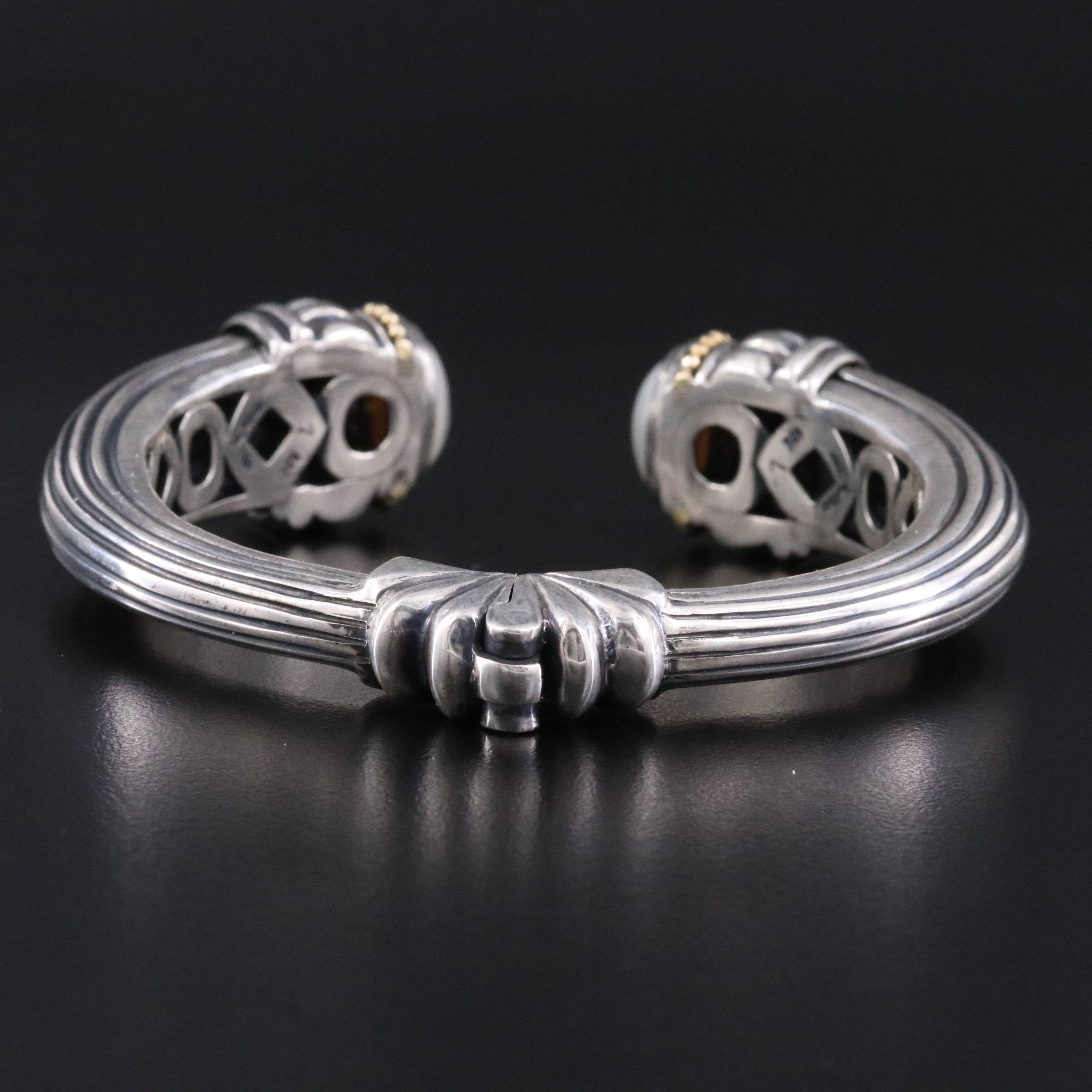 Caviar Sterling and Pearl Fluted Hinged Cuff Bracelet with 18K Accents