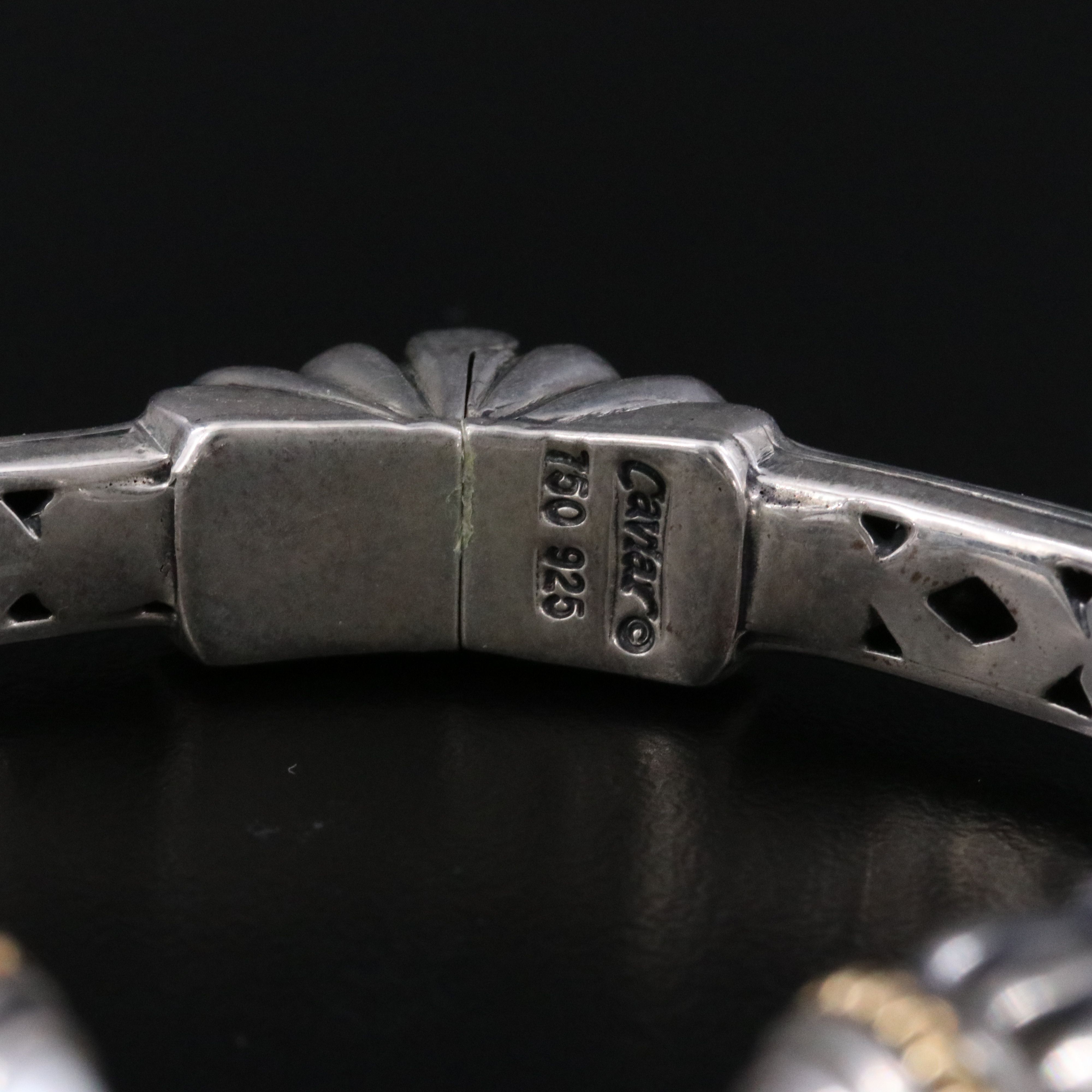 Caviar Sterling and Pearl Fluted Hinged Cuff Bracelet with 18K Accents