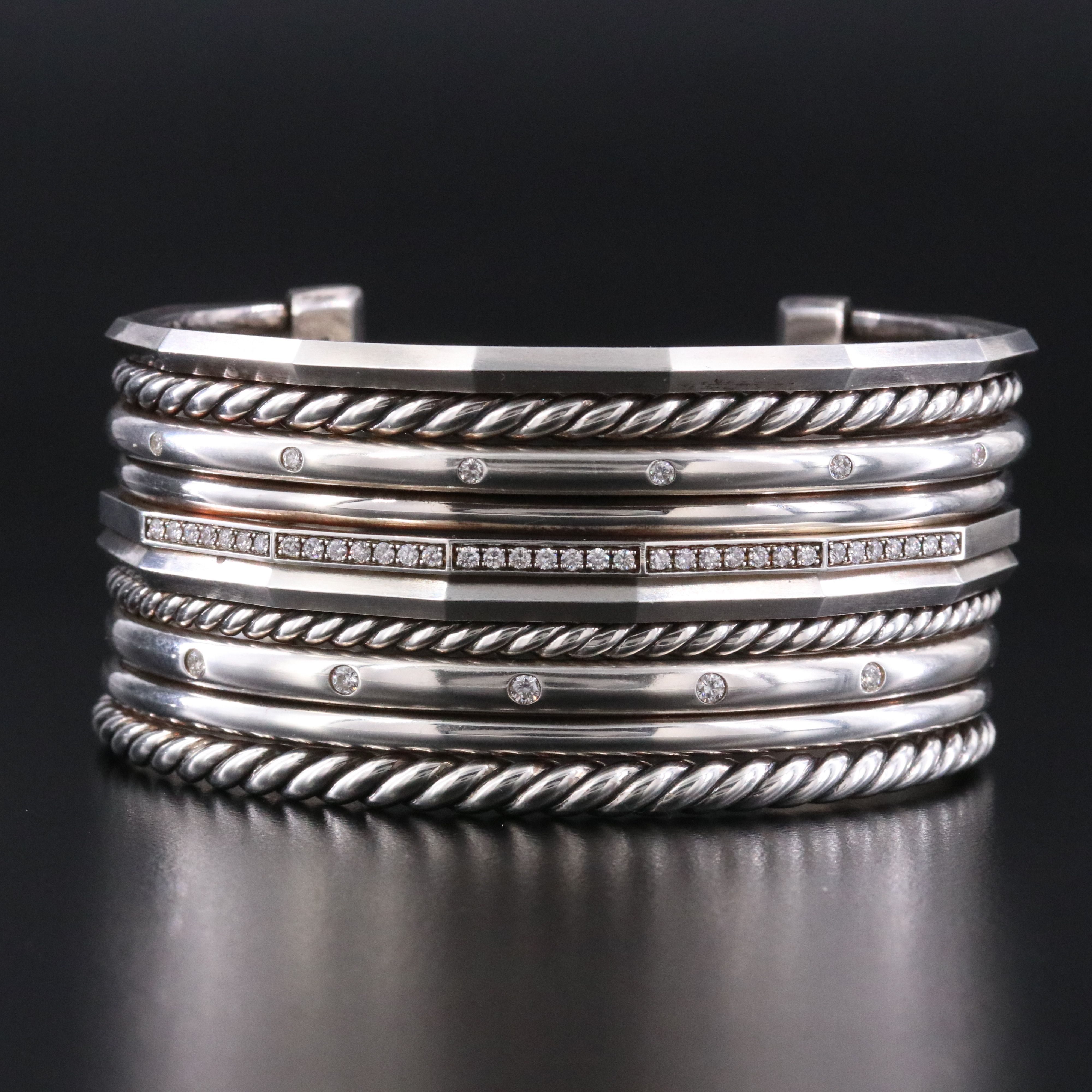 David Yurman Stax Sterling 0.80 CTW Diamond Cuff