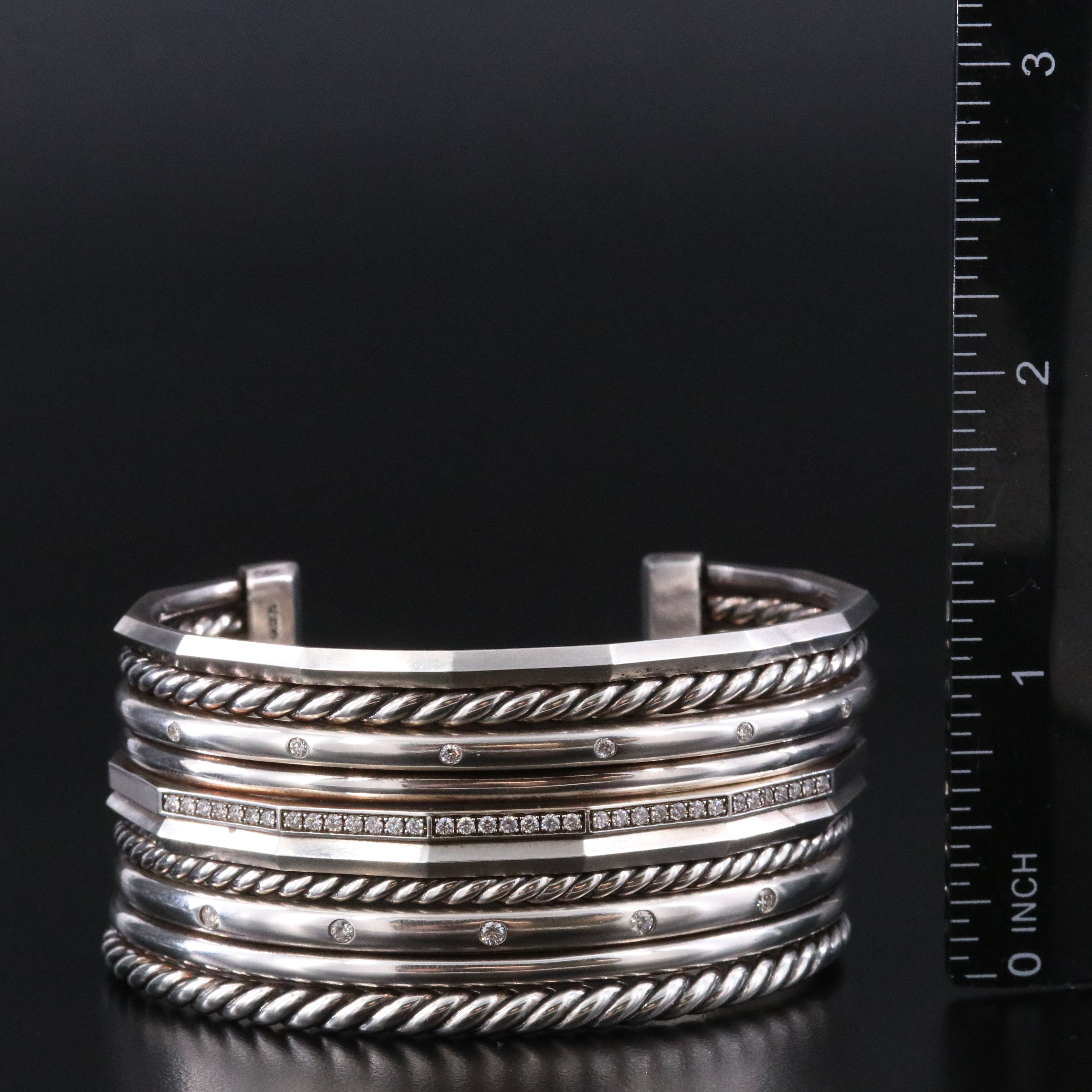 David Yurman Stax Sterling 0.80 CTW Diamond Cuff