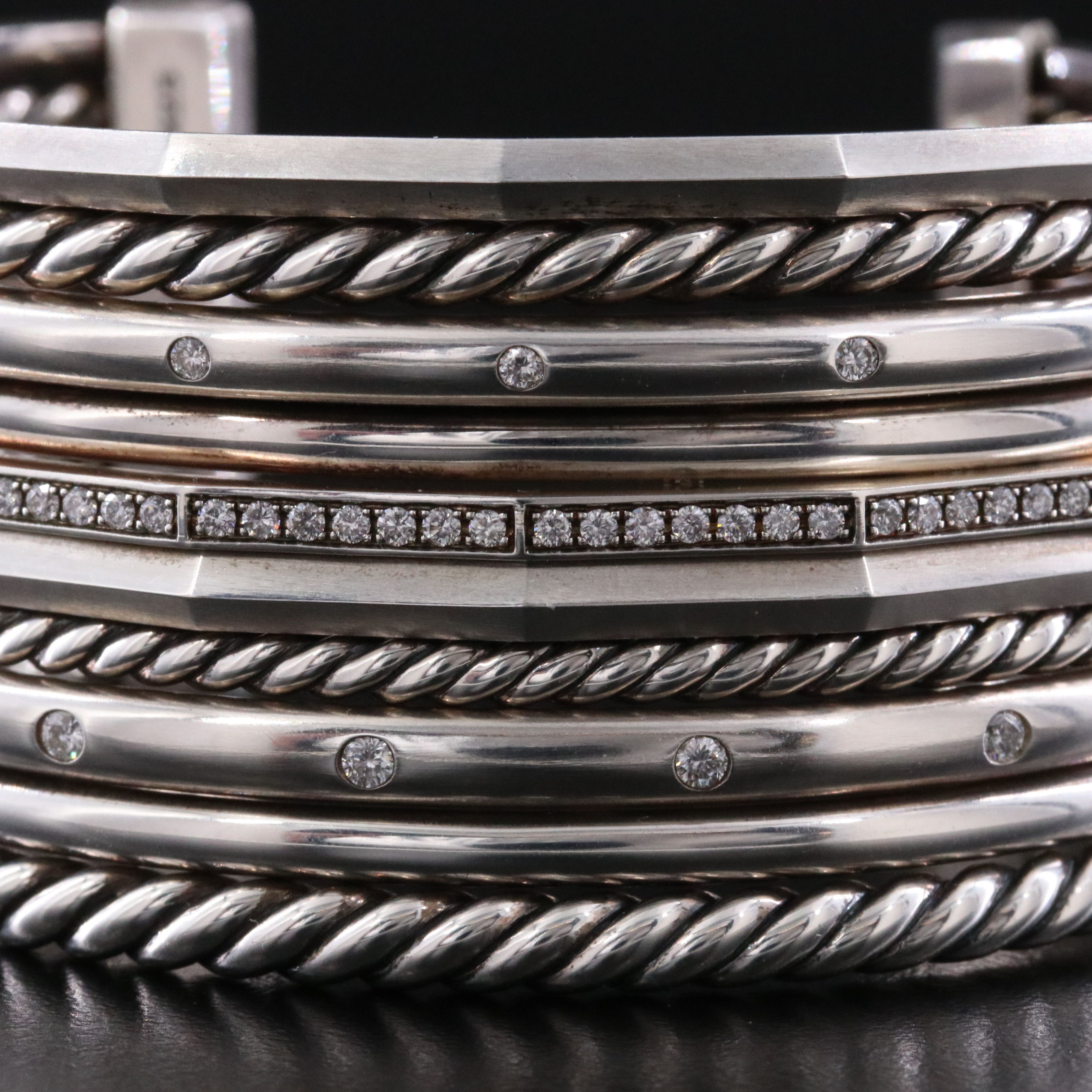 David Yurman Stax Sterling 0.80 CTW Diamond Cuff