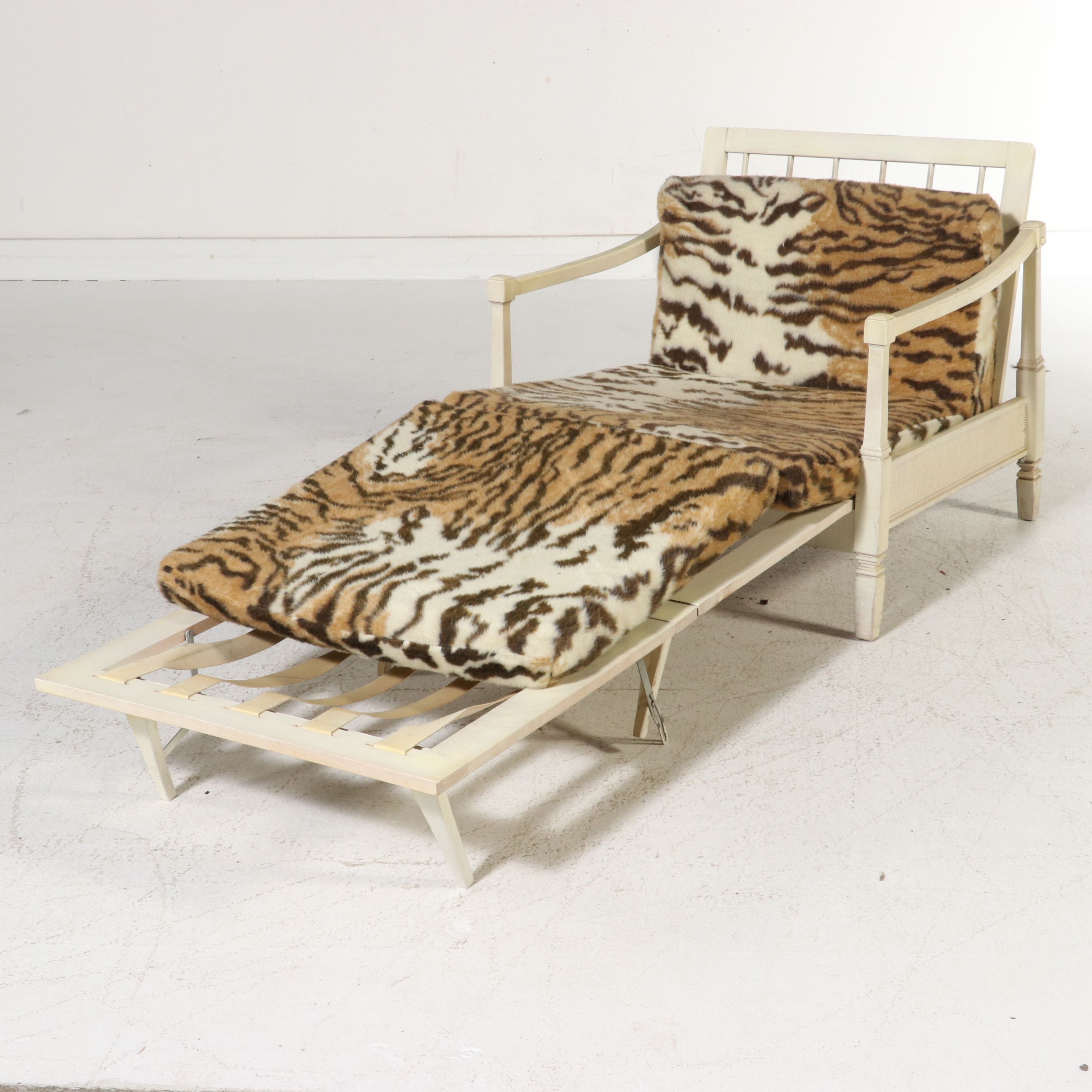 Hollywood Regency Style Convertible Lounge Chair Upholstered in Tiger Print