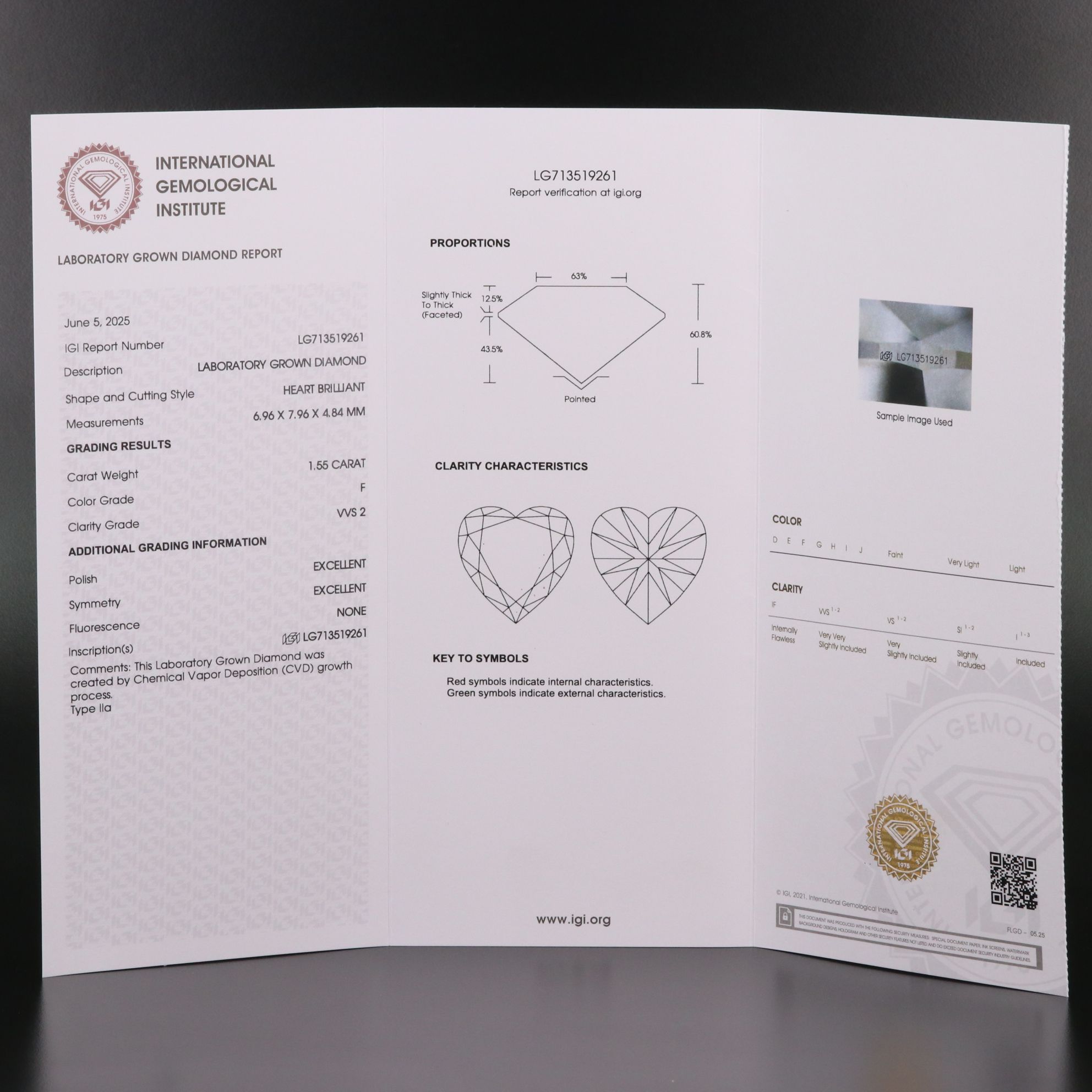 Loose 1.56 CT Lab Grown Diamond with IGI Report