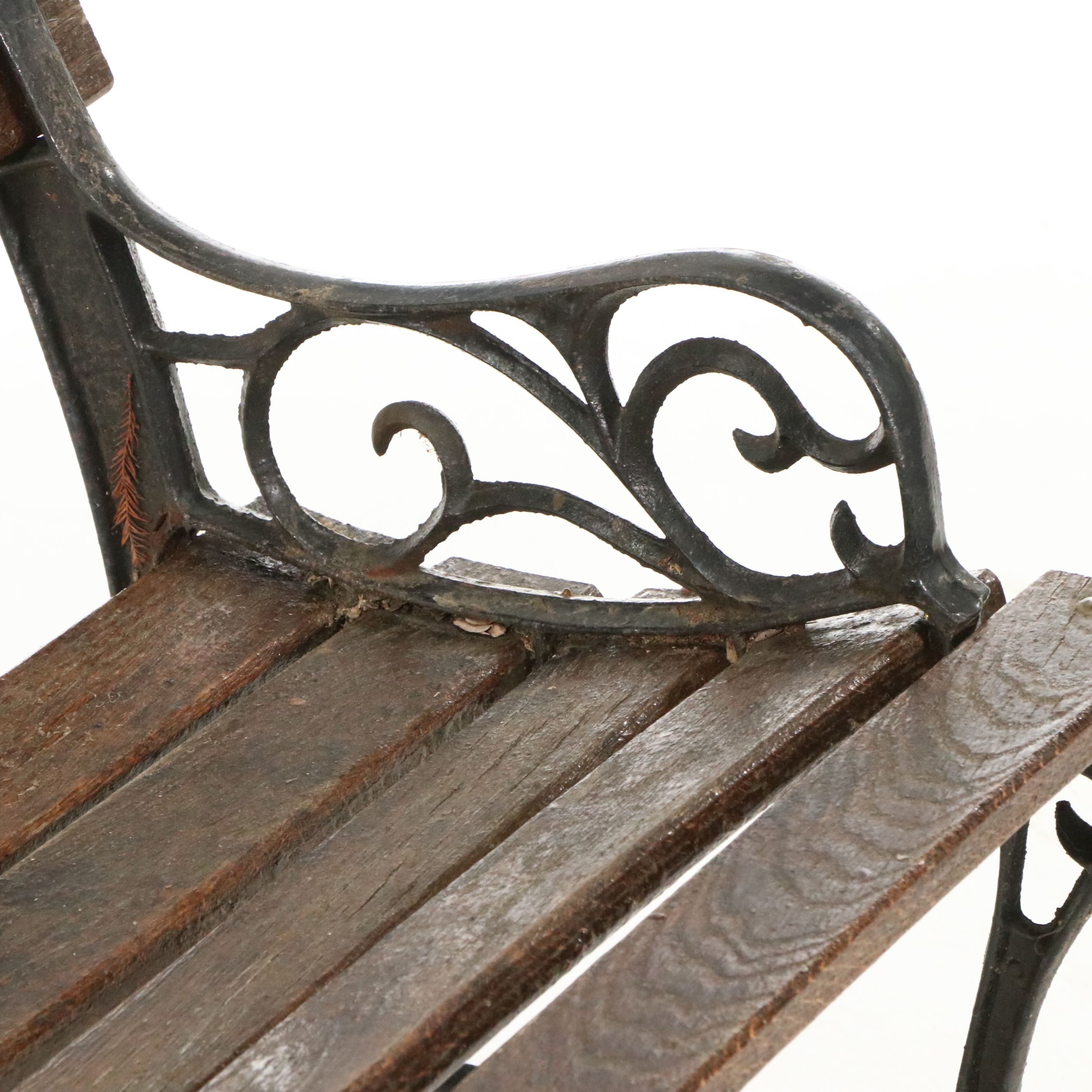 Victorian Style Cast Iron and Wood Panel Garden Bench