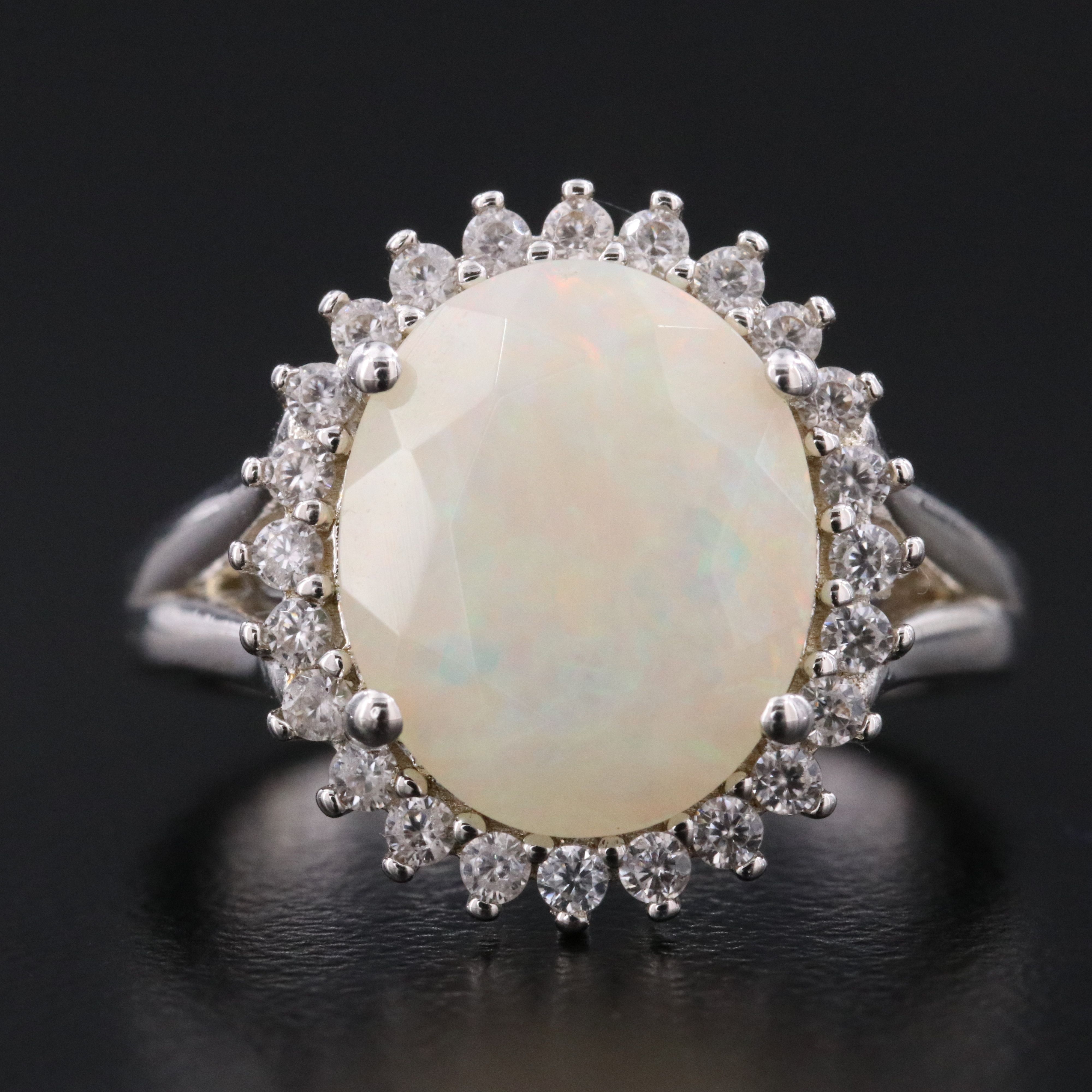 Sterling Opal and White Sapphire Ring