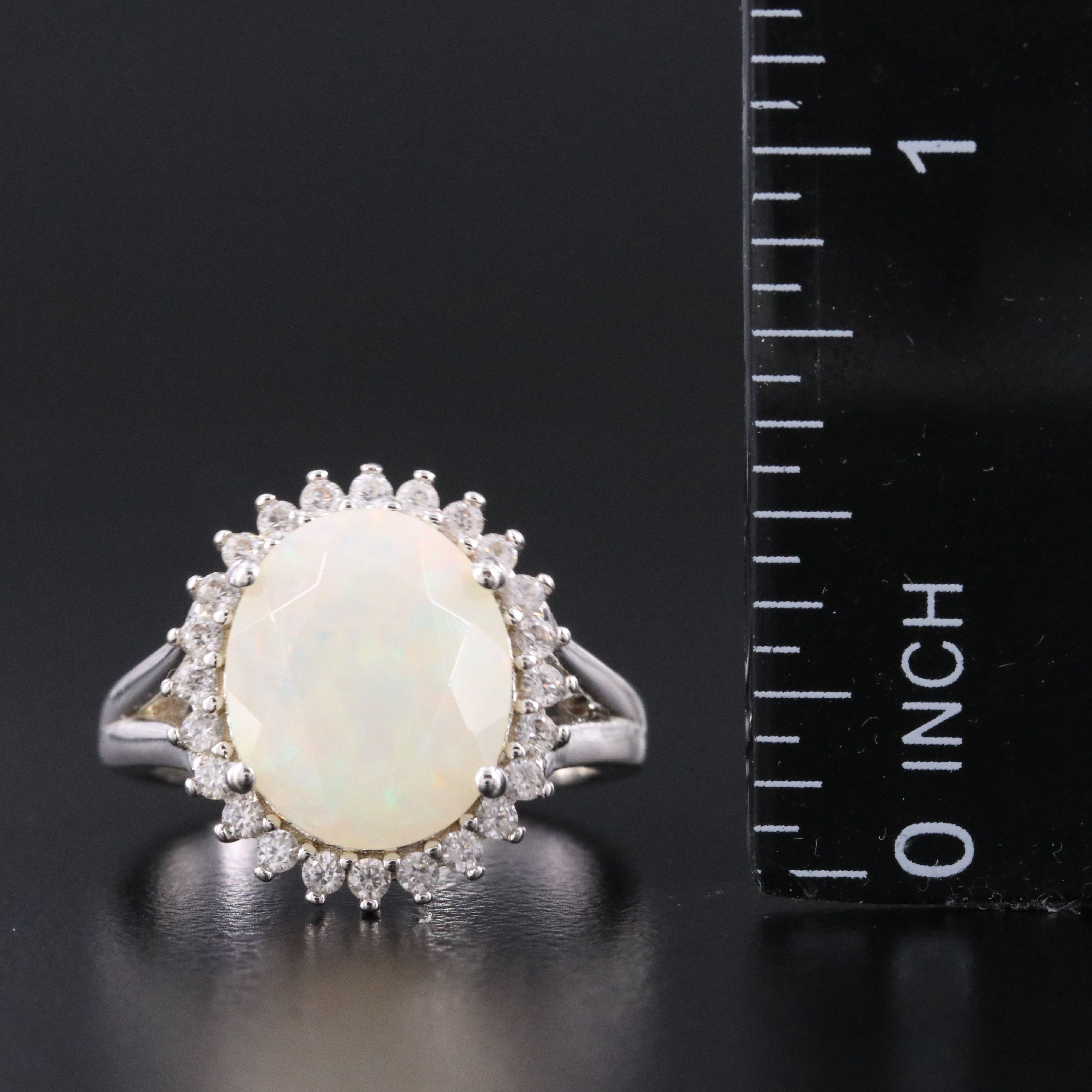 Sterling Opal and White Sapphire Ring
