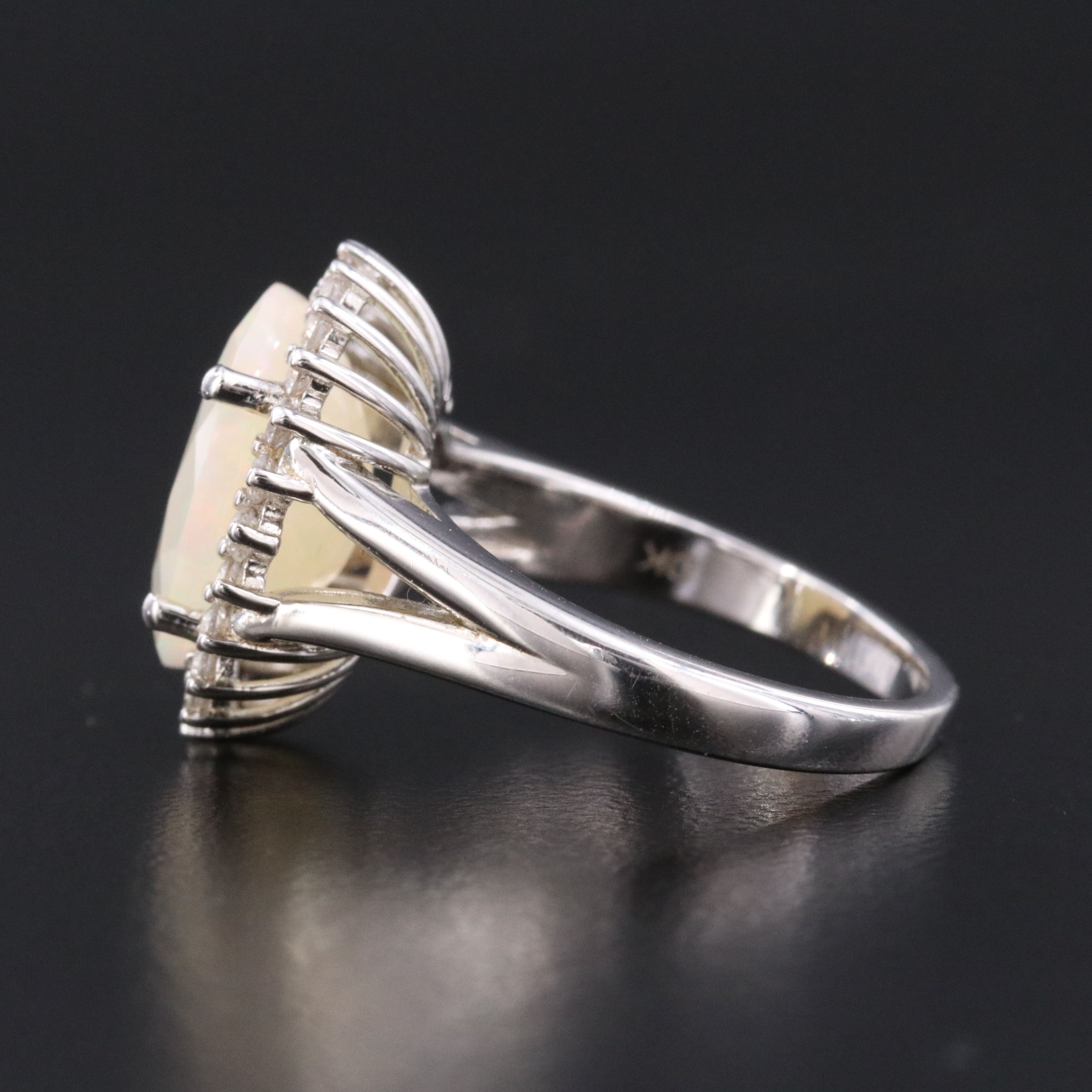 Sterling Opal and White Sapphire Ring