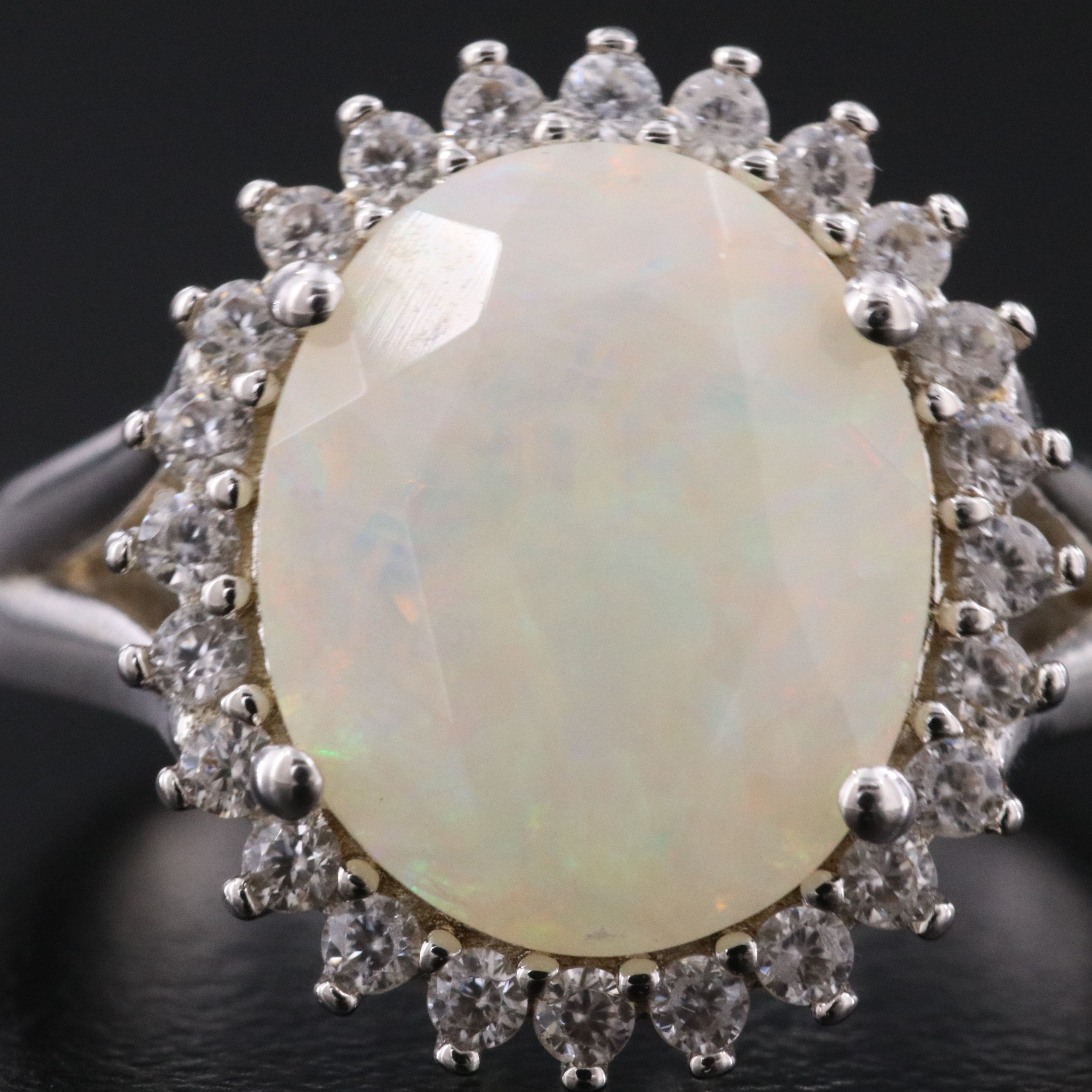 Sterling Opal and White Sapphire Ring