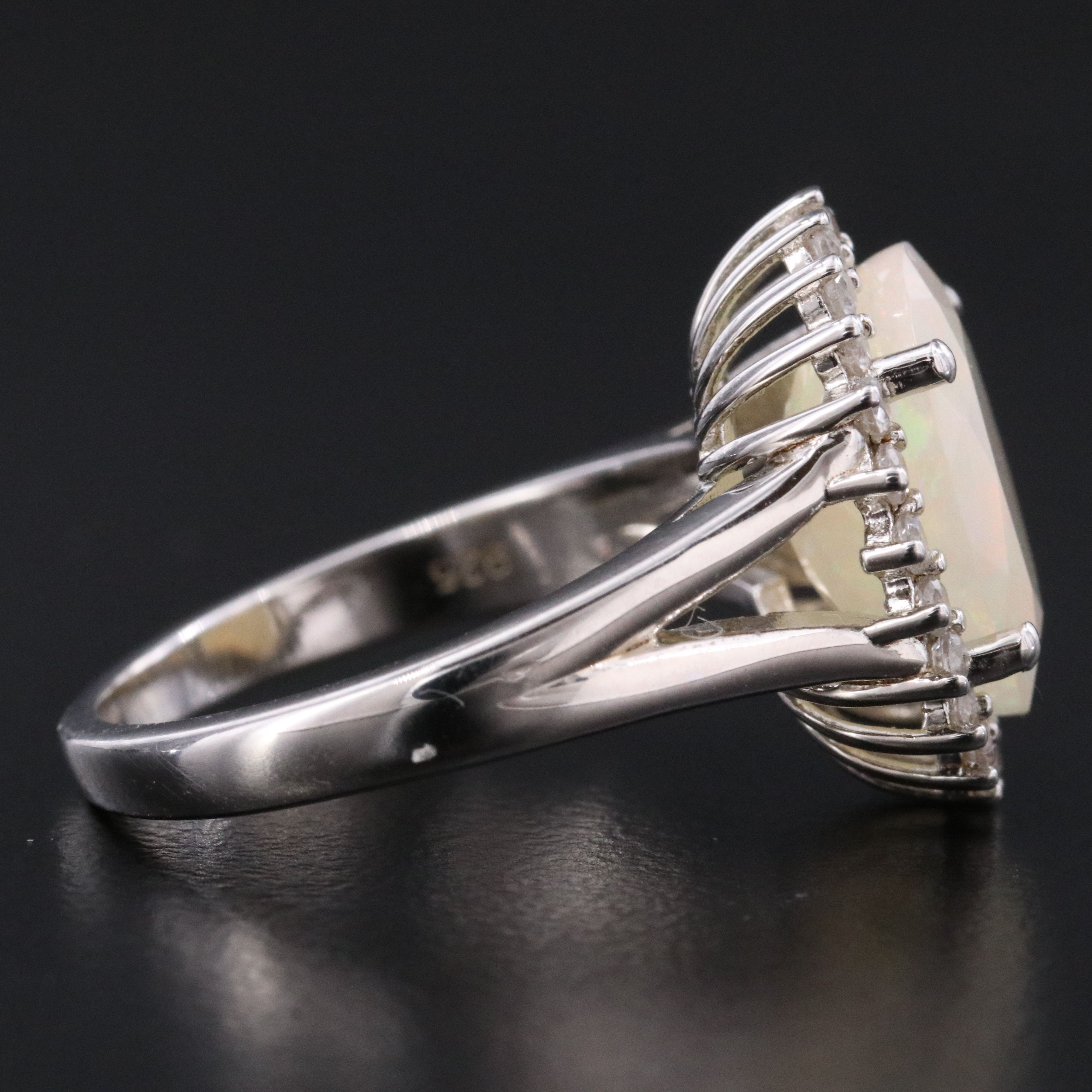 Sterling Opal and White Sapphire Ring