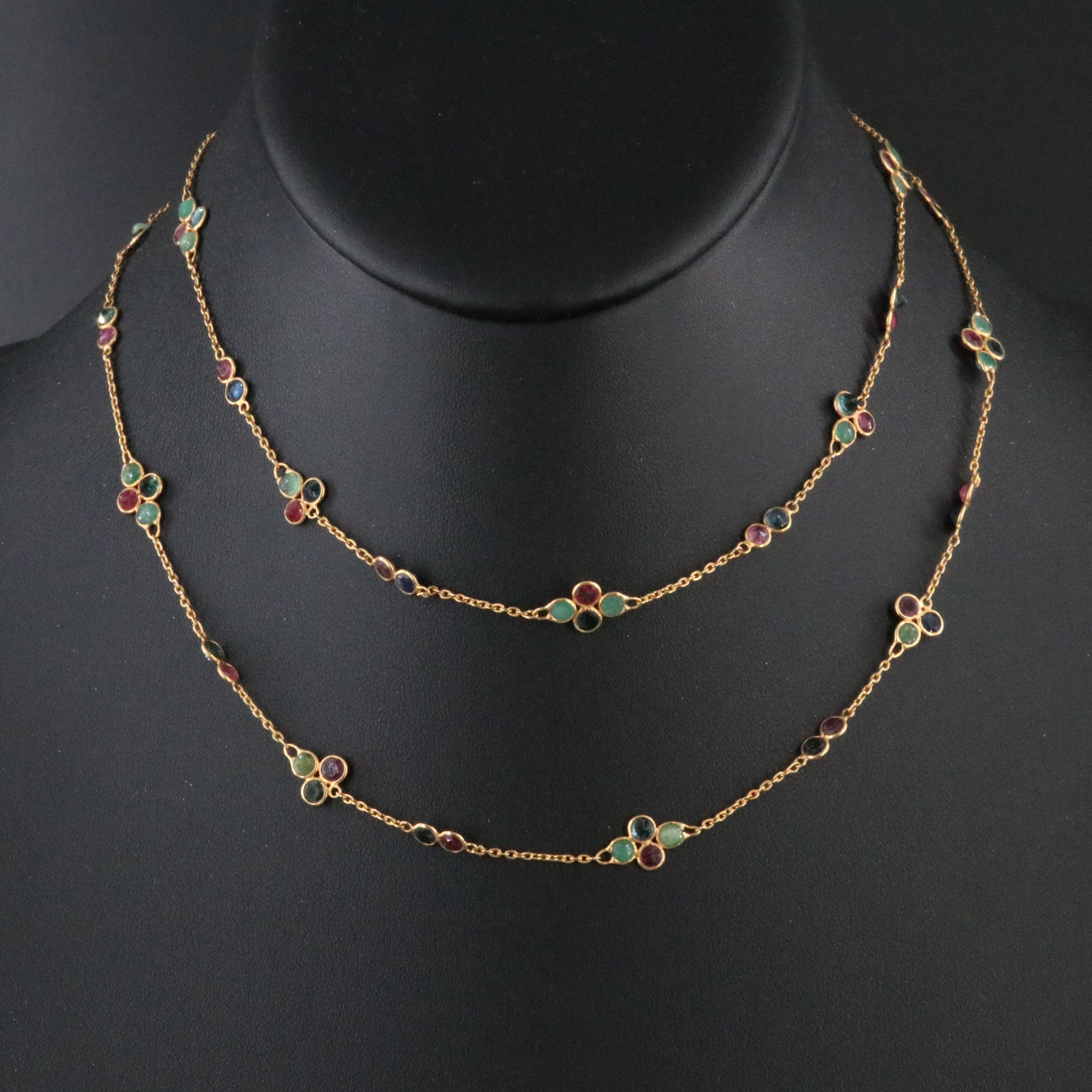 18K Emerald, Sapphire, and Ruby Station Necklace