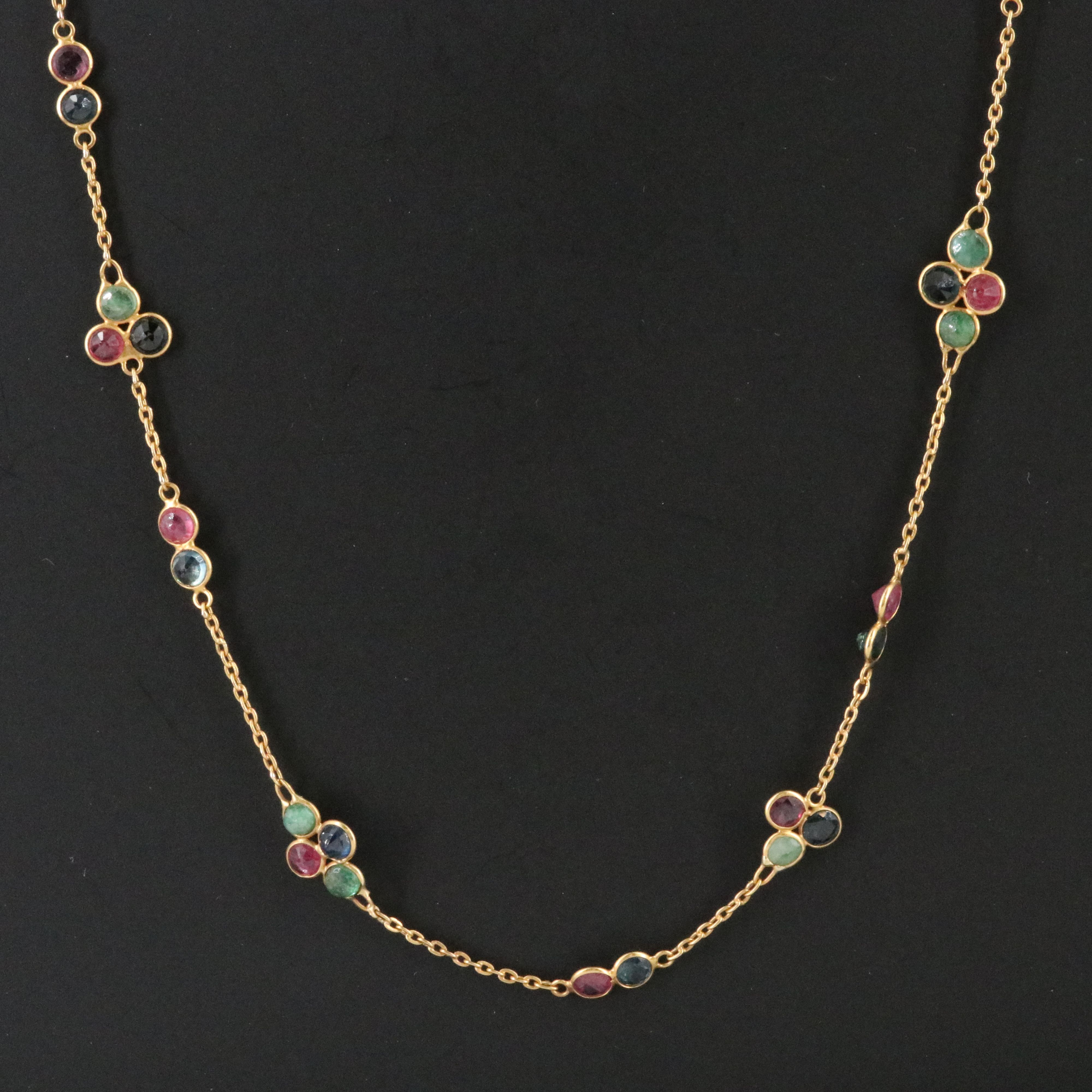 18K Emerald, Sapphire, and Ruby Station Necklace