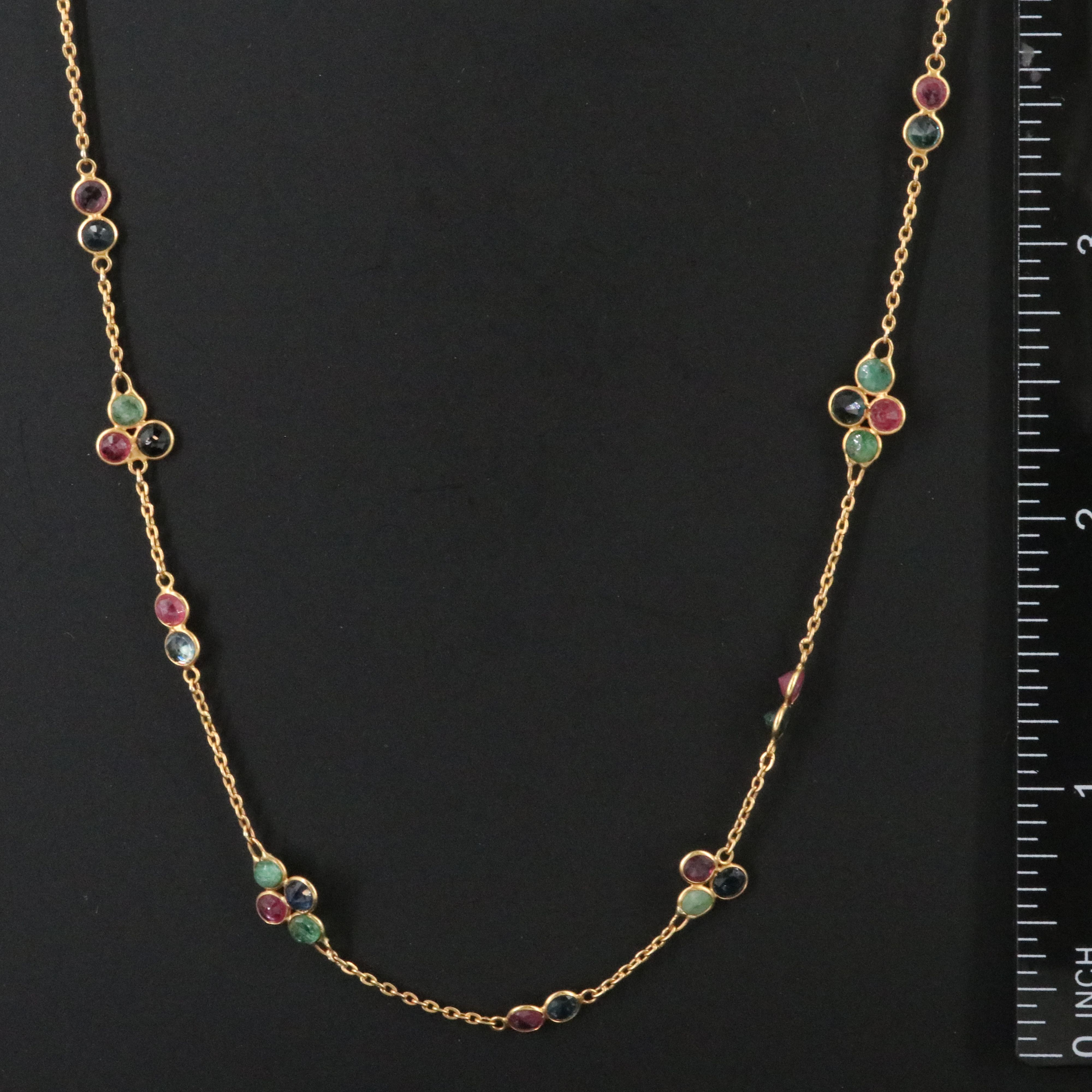 18K Emerald, Sapphire, and Ruby Station Necklace