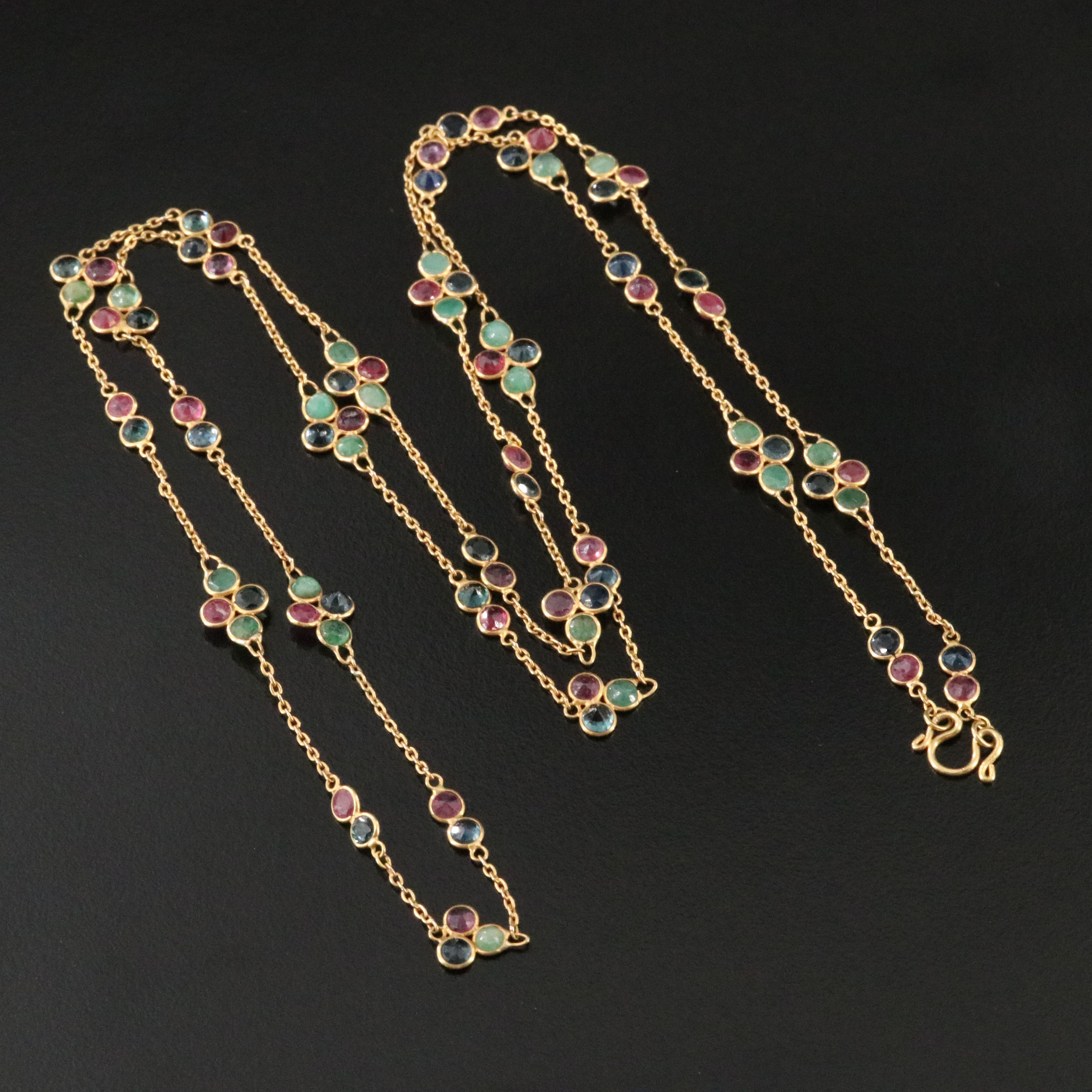 18K Emerald, Sapphire, and Ruby Station Necklace