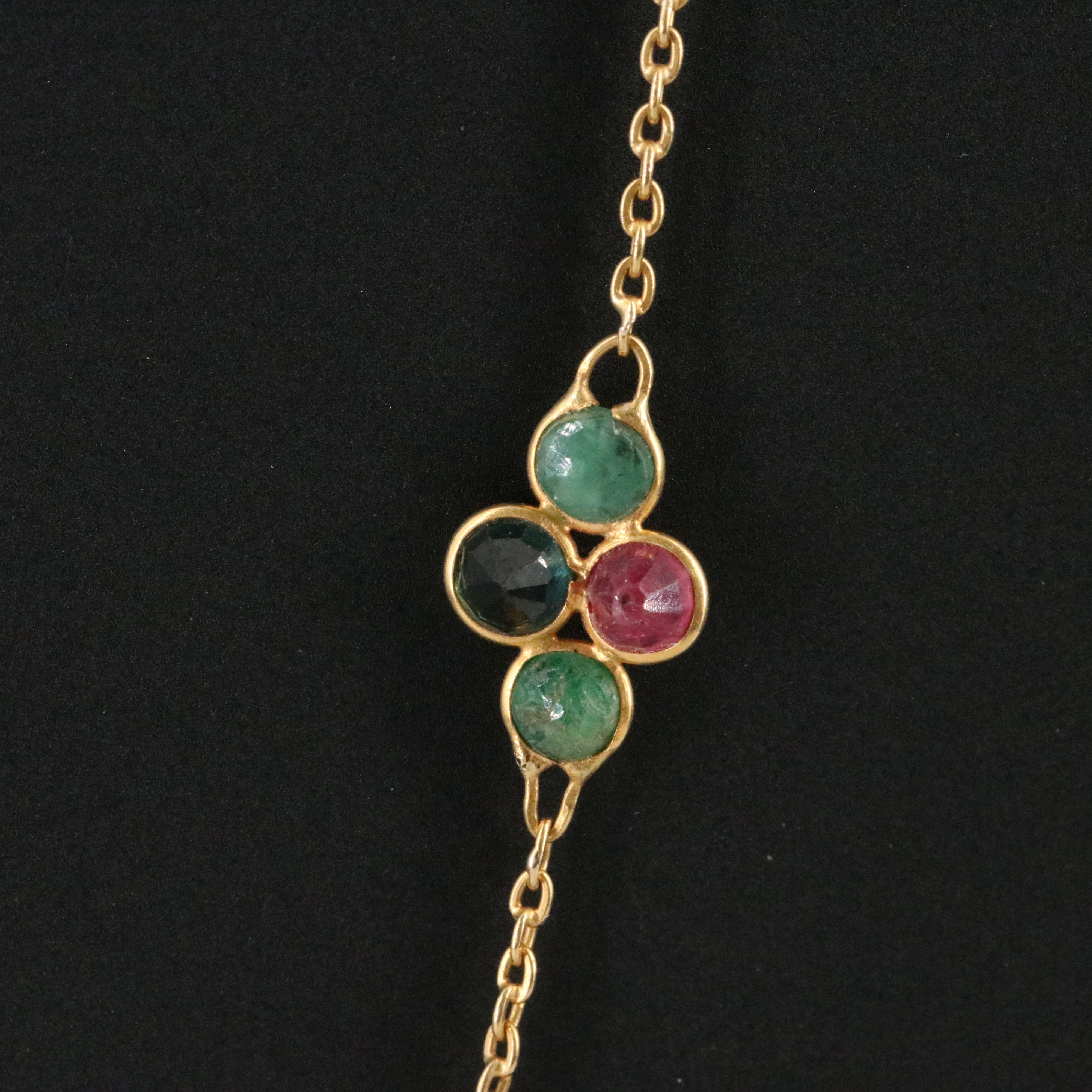 18K Emerald, Sapphire, and Ruby Station Necklace