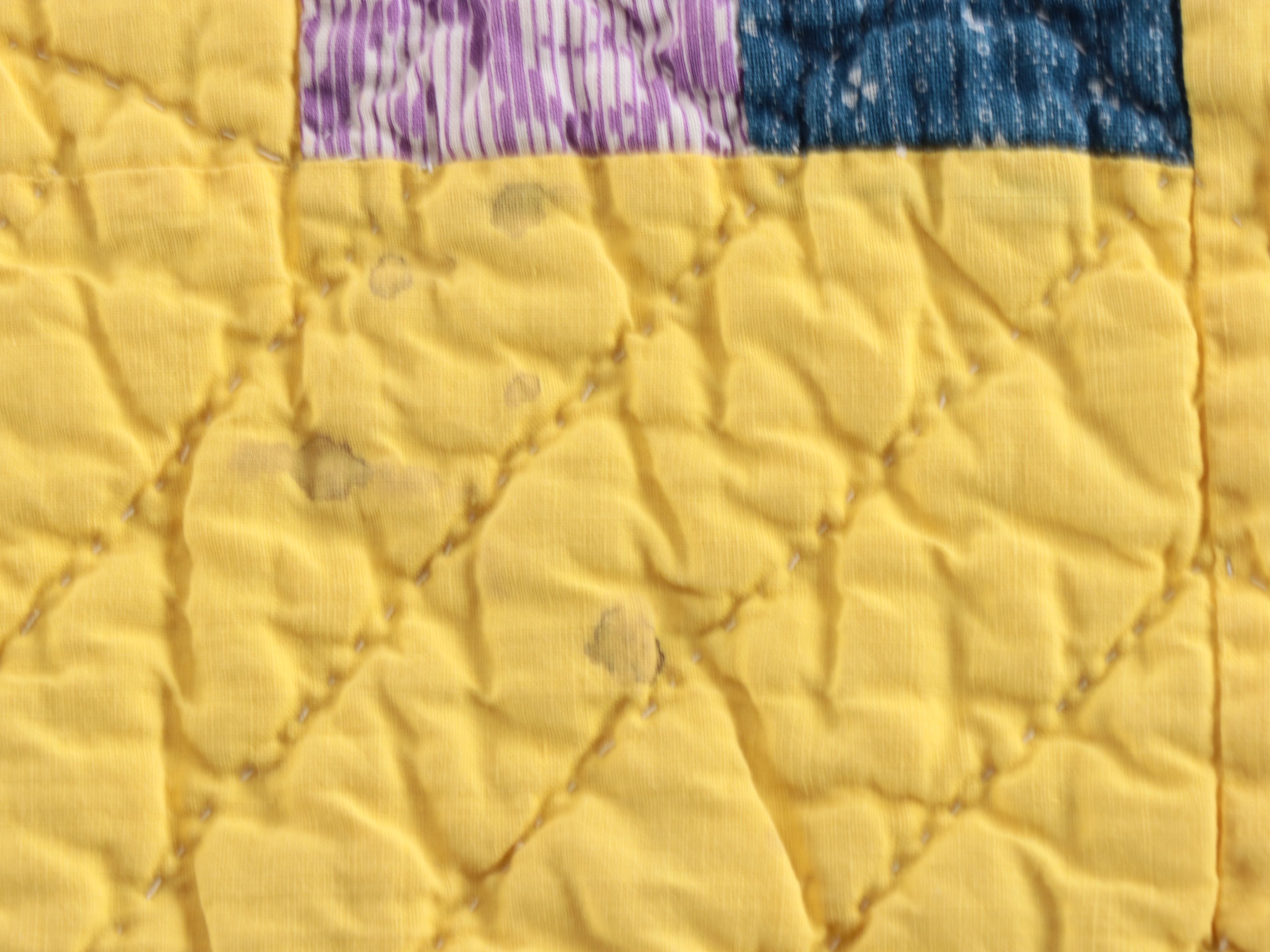 Handcrafted "Nine-Patch" Yellow Cotton Quilt