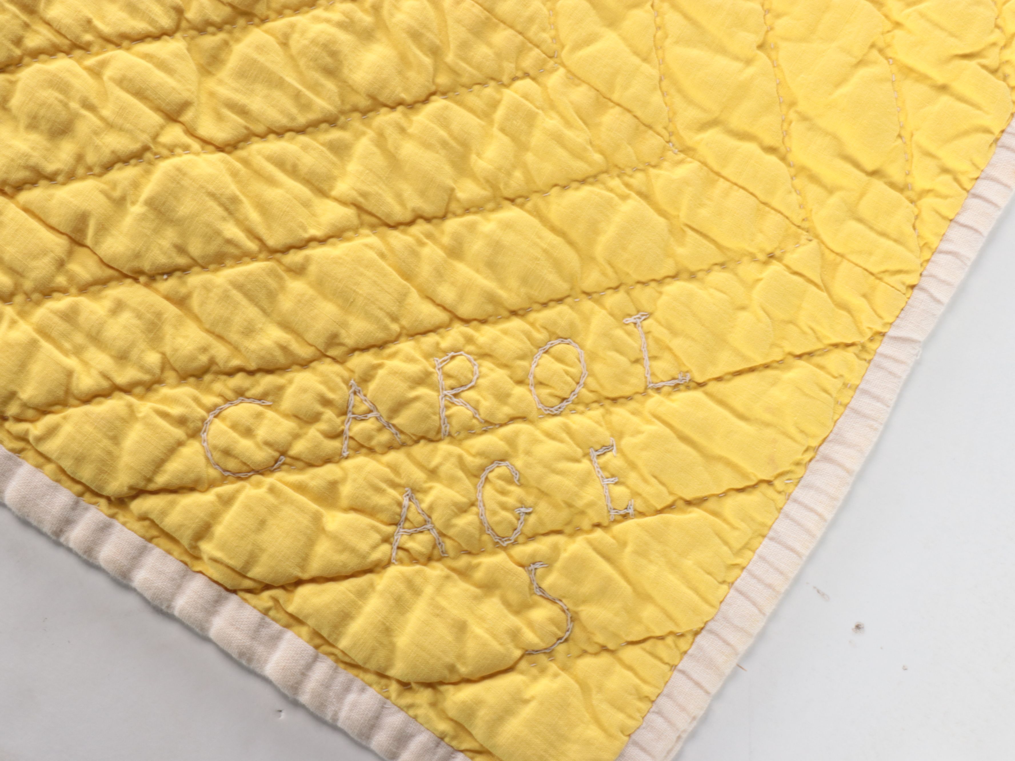 Handcrafted "Nine-Patch" Yellow Cotton Quilt