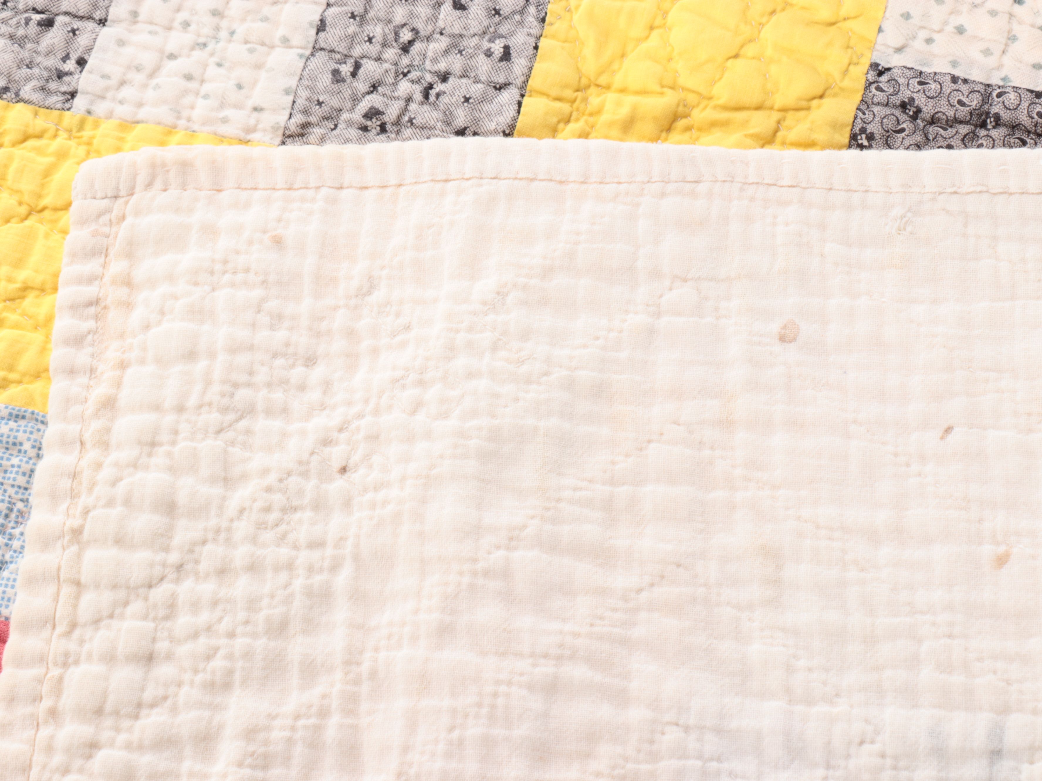 Handcrafted "Nine-Patch" Yellow Cotton Quilt