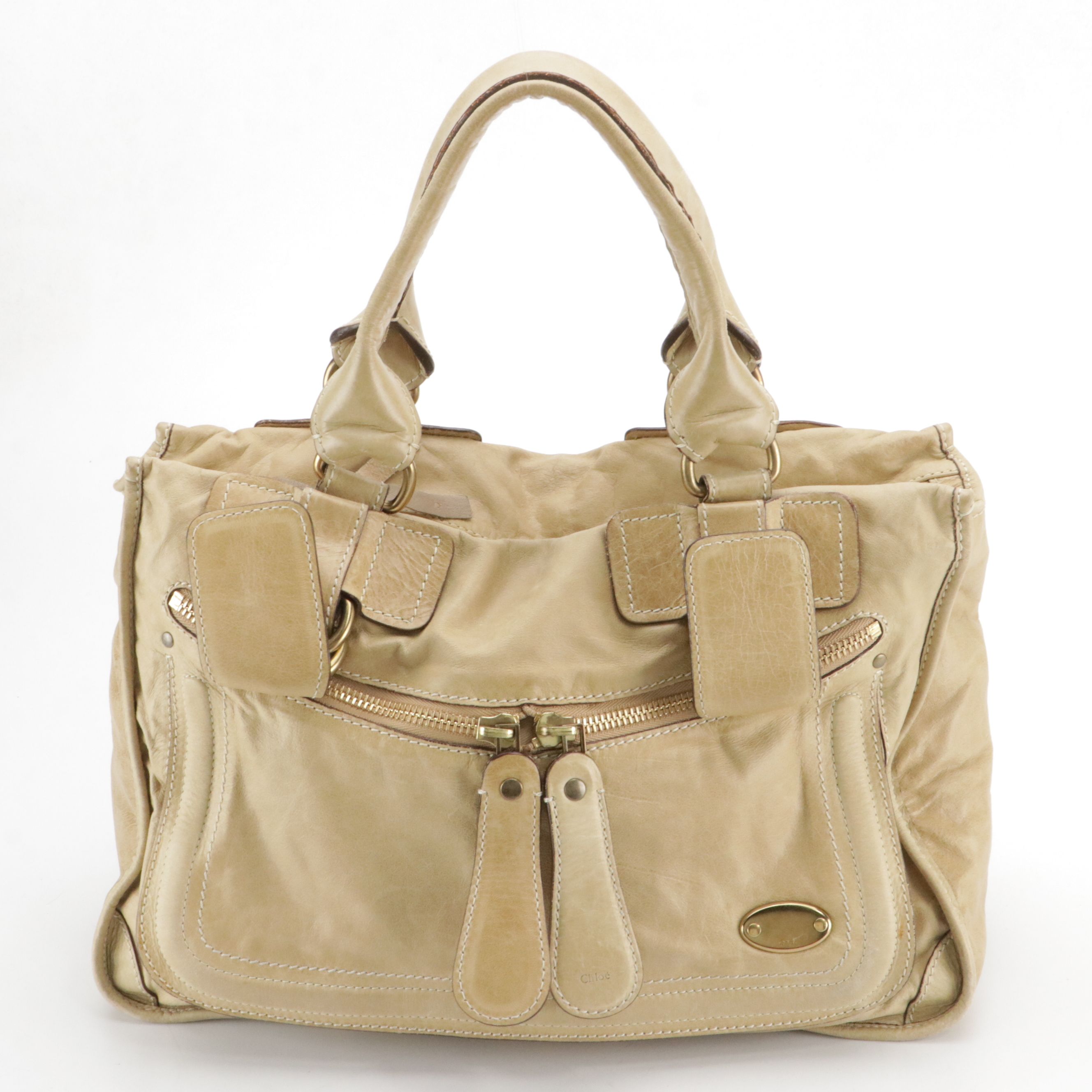 Chloé Large Bay Tote Bag in Camel Calfskin Leather, With Tags