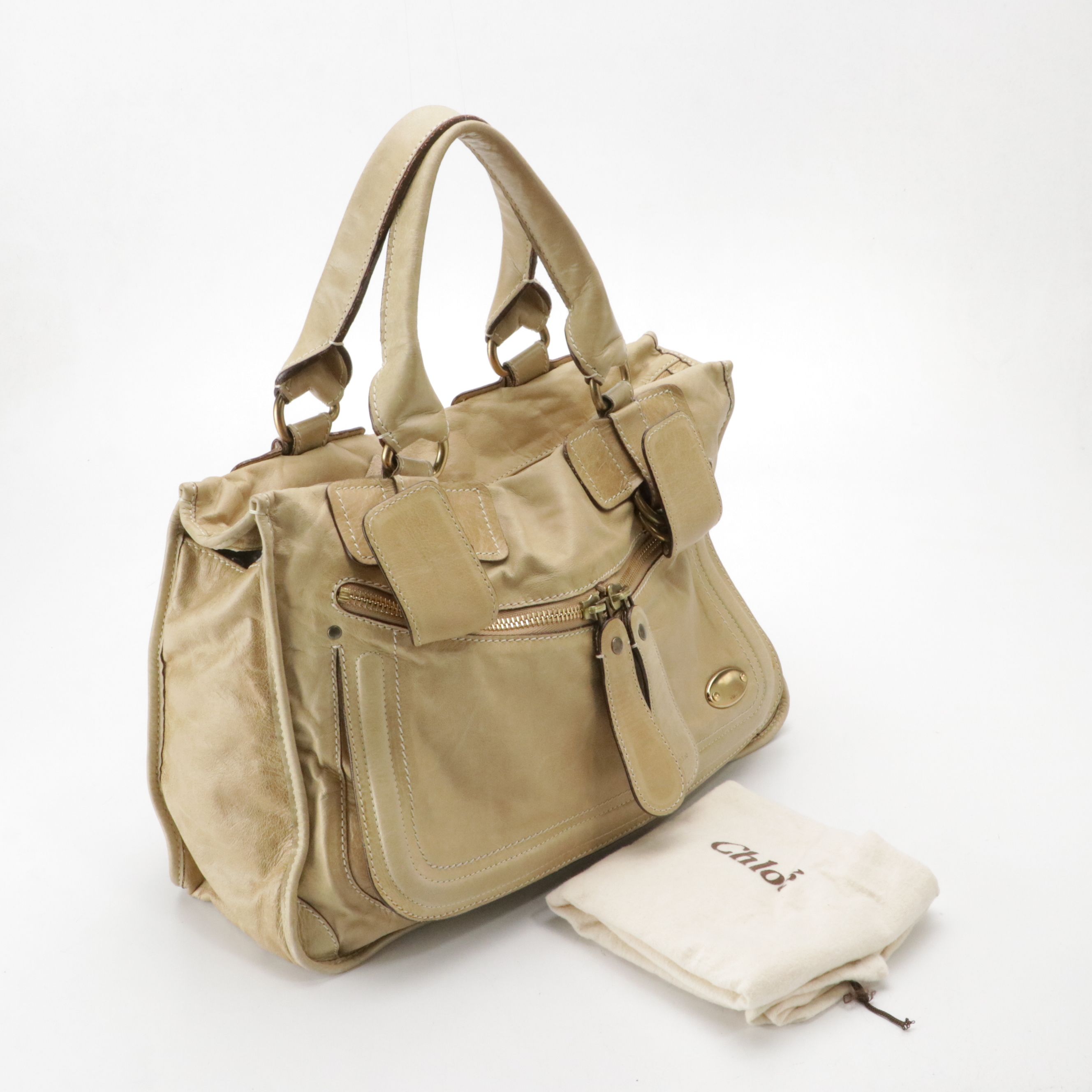 Chloé Large Bay Tote Bag in Camel Calfskin Leather, With Tags