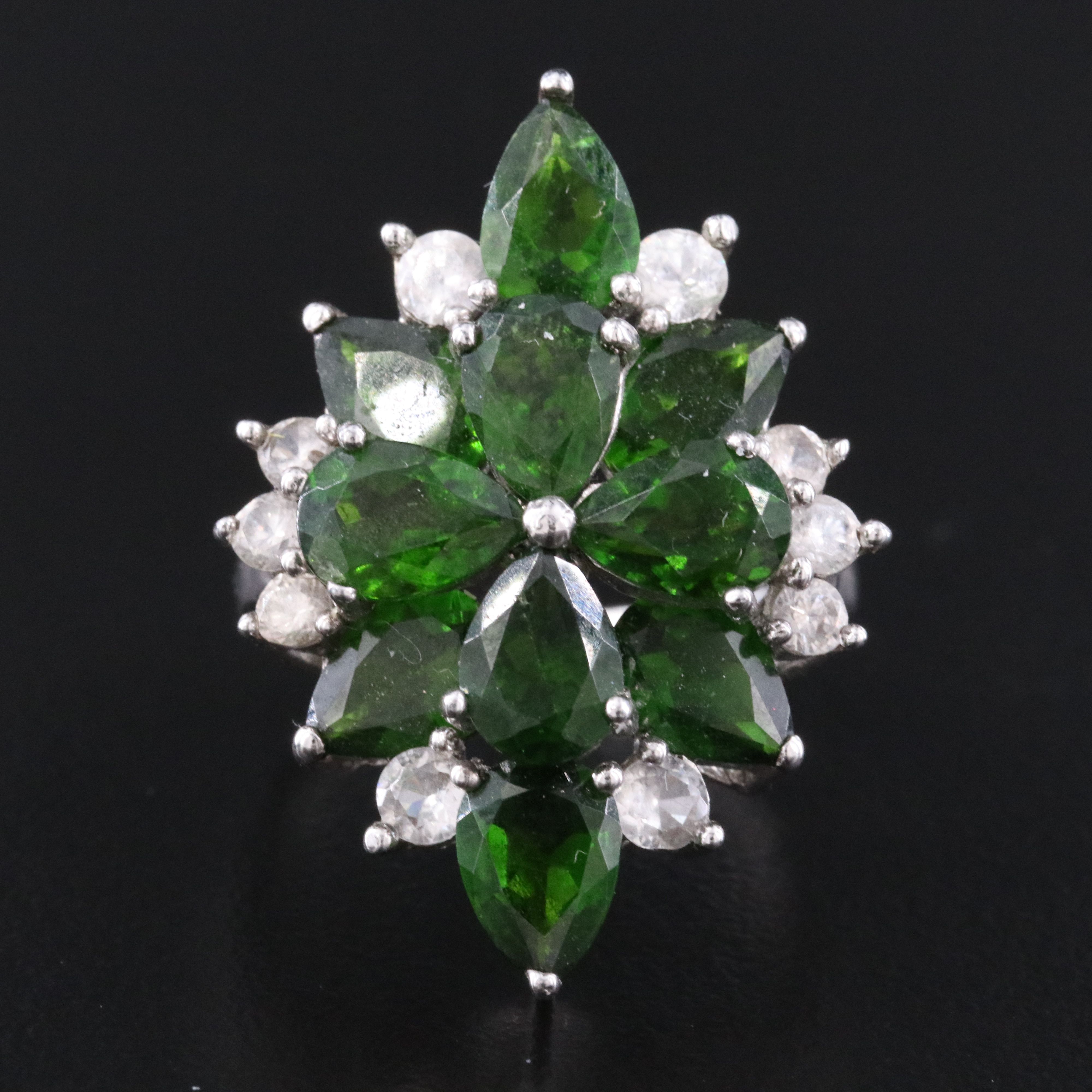 Sterling Diopside and White Sapphire Ring