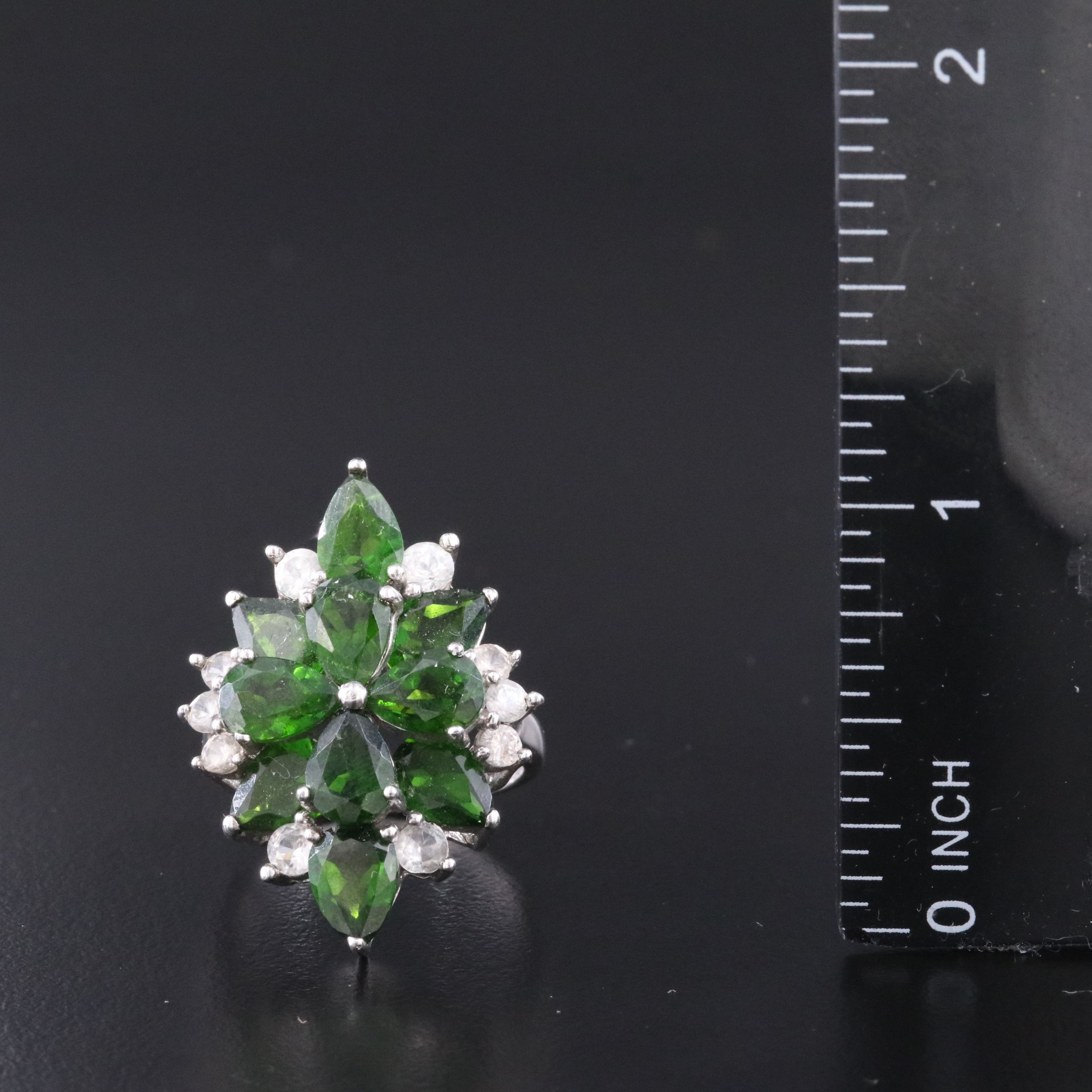 Sterling Diopside and White Sapphire Ring