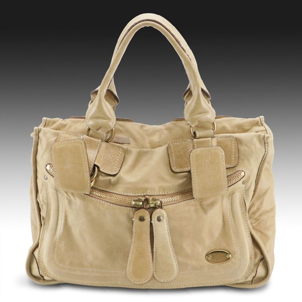 Chloé Large Bay Tote Bag in Camel Calfskin Leather, With Tags