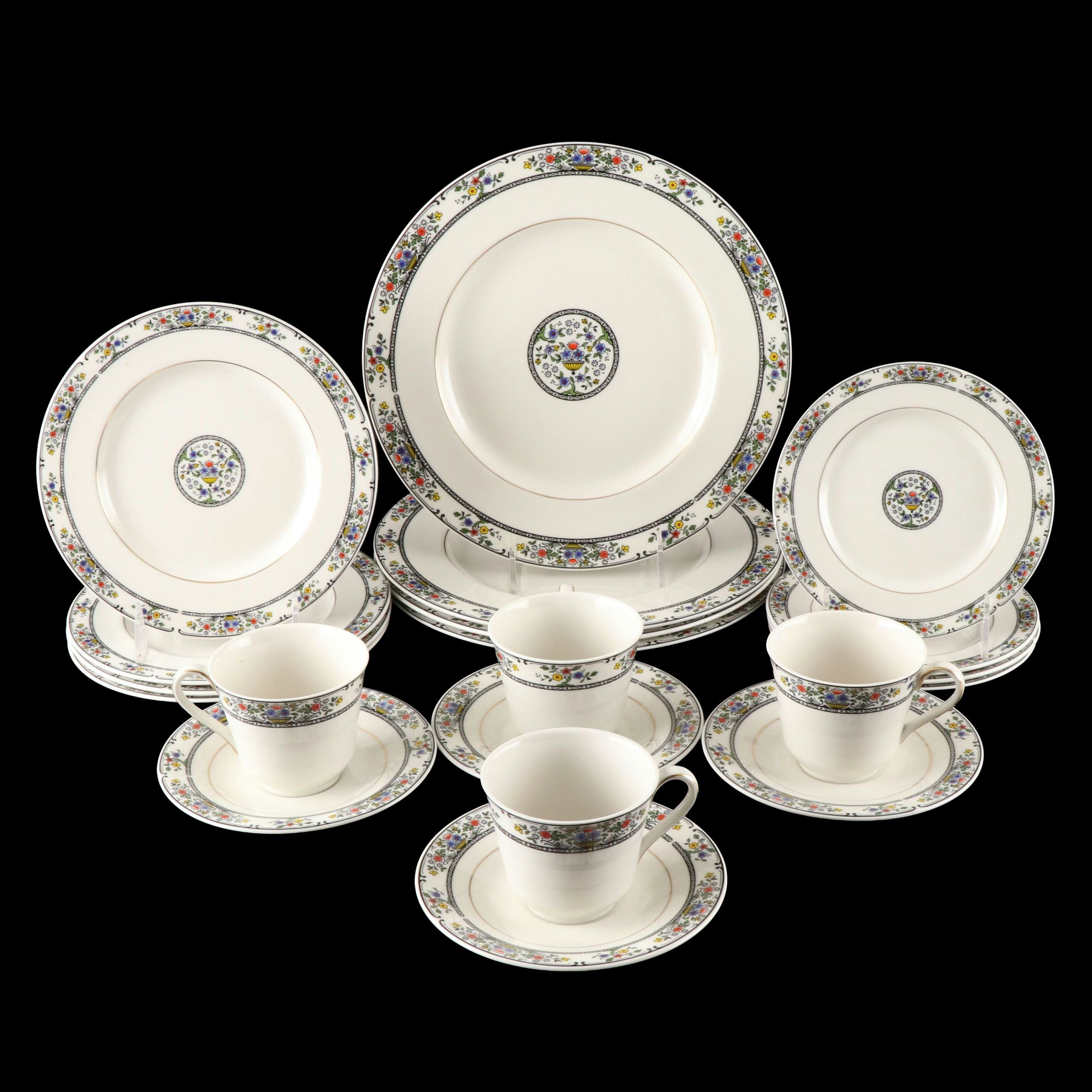 Royal Doulton "Tavistock" Plates with Flat Cups and Saucers, Late 20th Century
