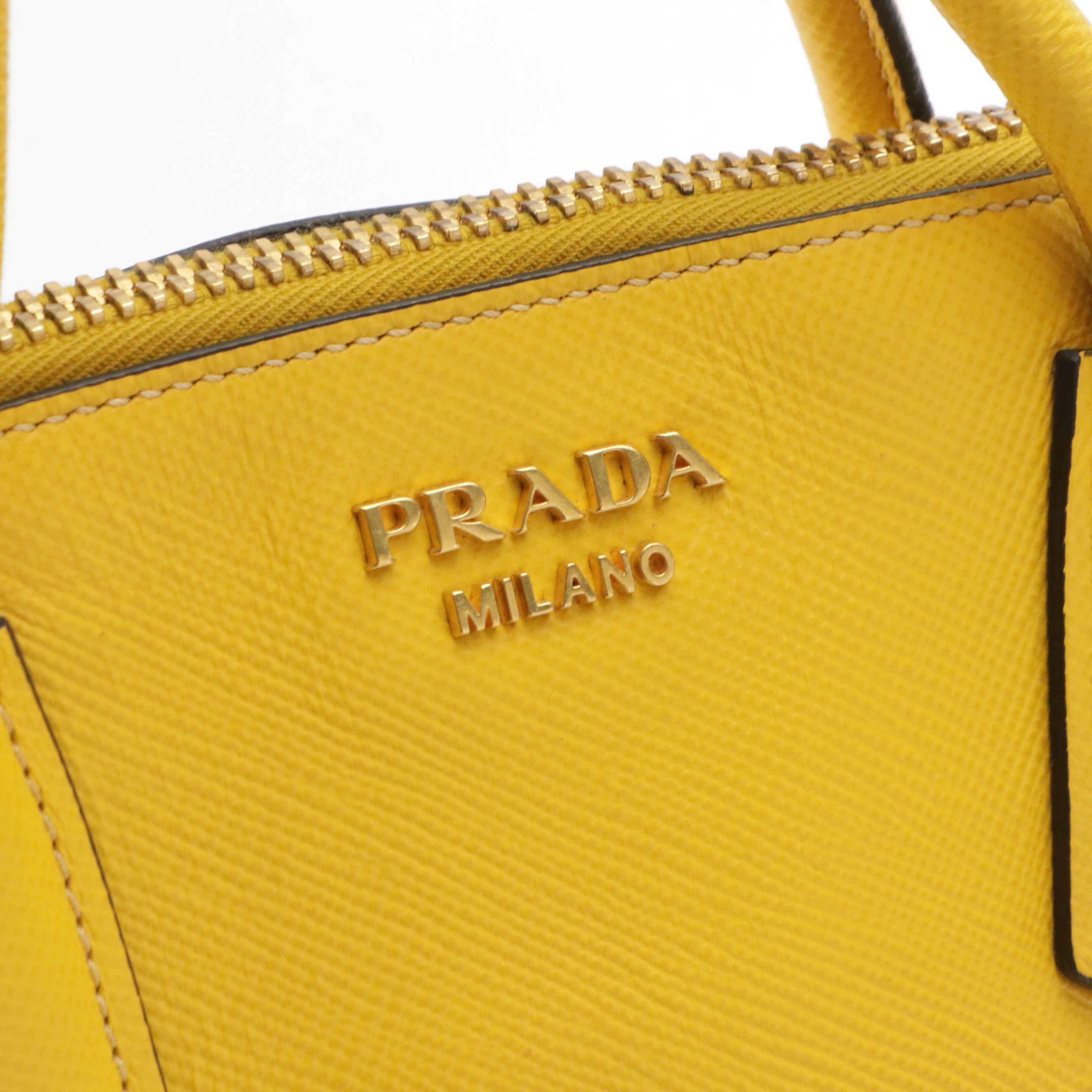 Prada Bauletto Dome Two-Way Bag in Yellow Saffiano Leather