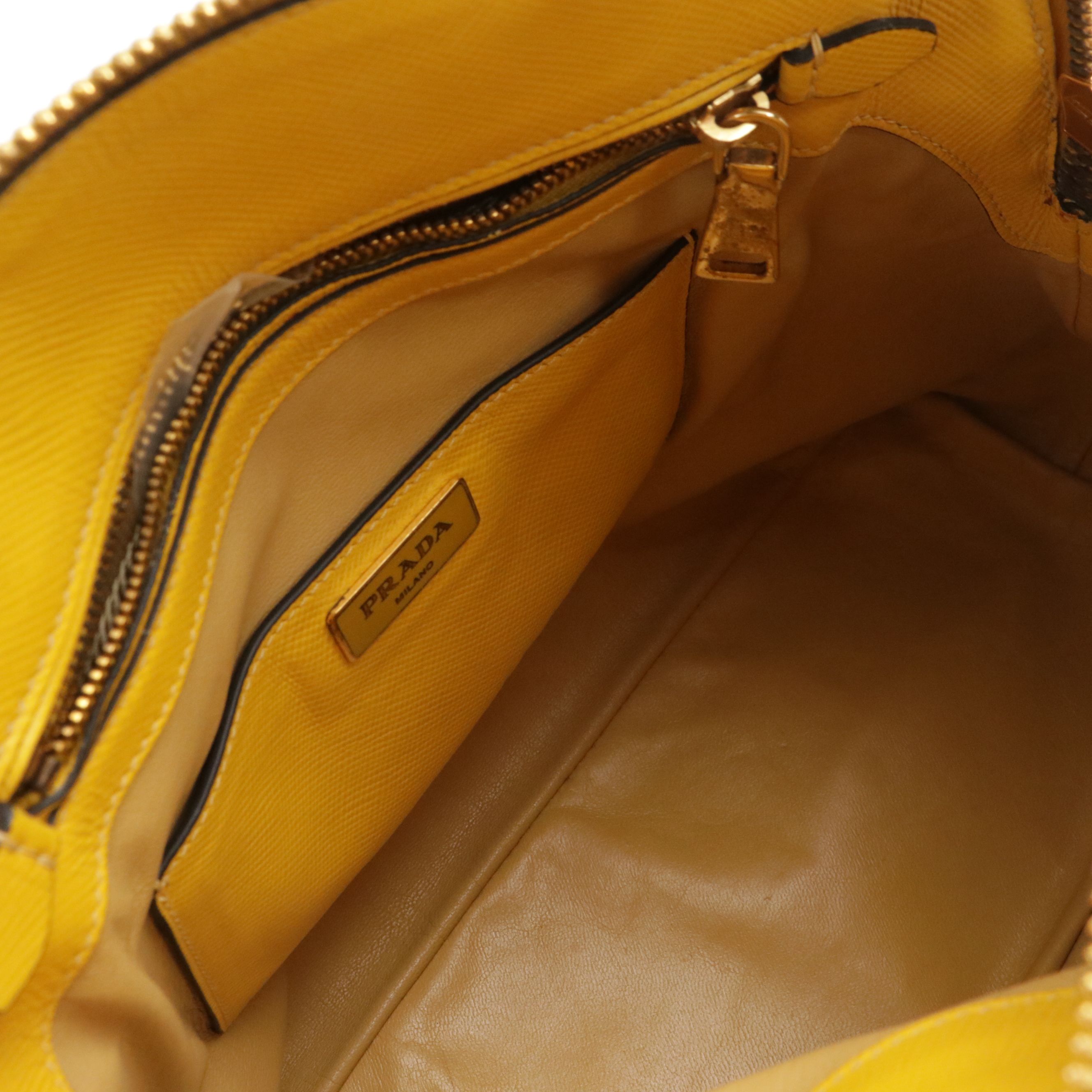 Prada Bauletto Dome Two-Way Bag in Yellow Saffiano Leather
