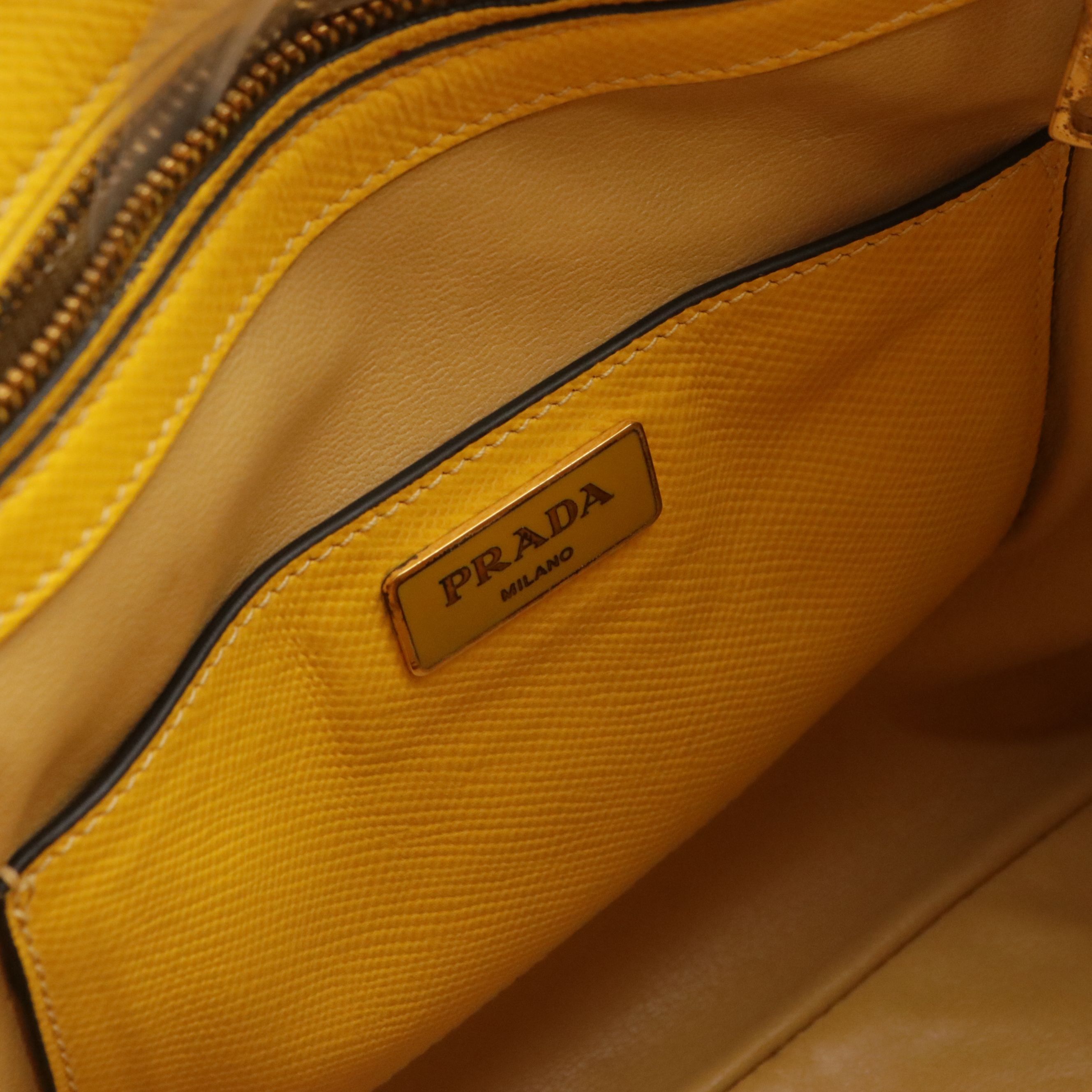 Prada Bauletto Dome Two-Way Bag in Yellow Saffiano Leather