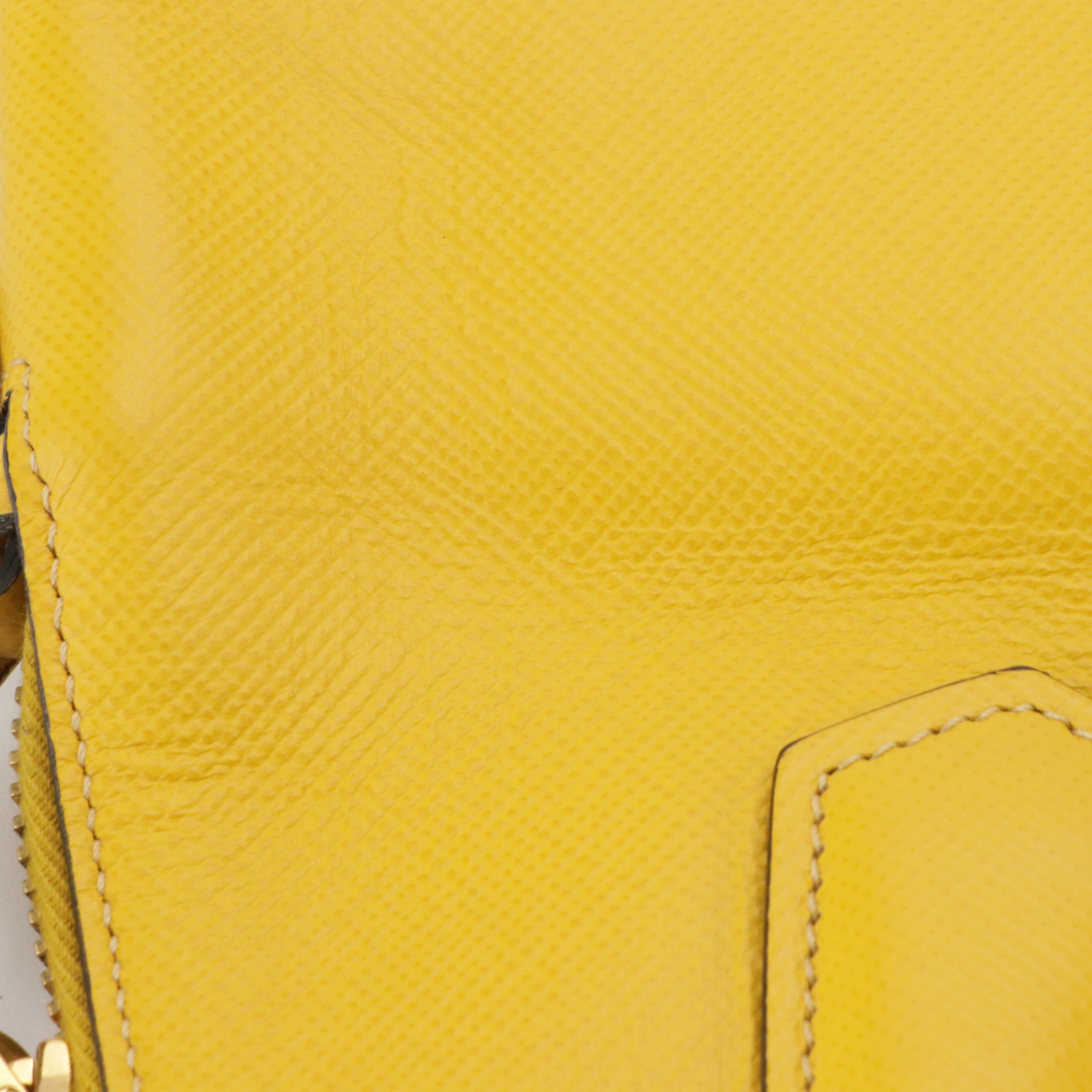Prada Bauletto Dome Two-Way Bag in Yellow Saffiano Leather