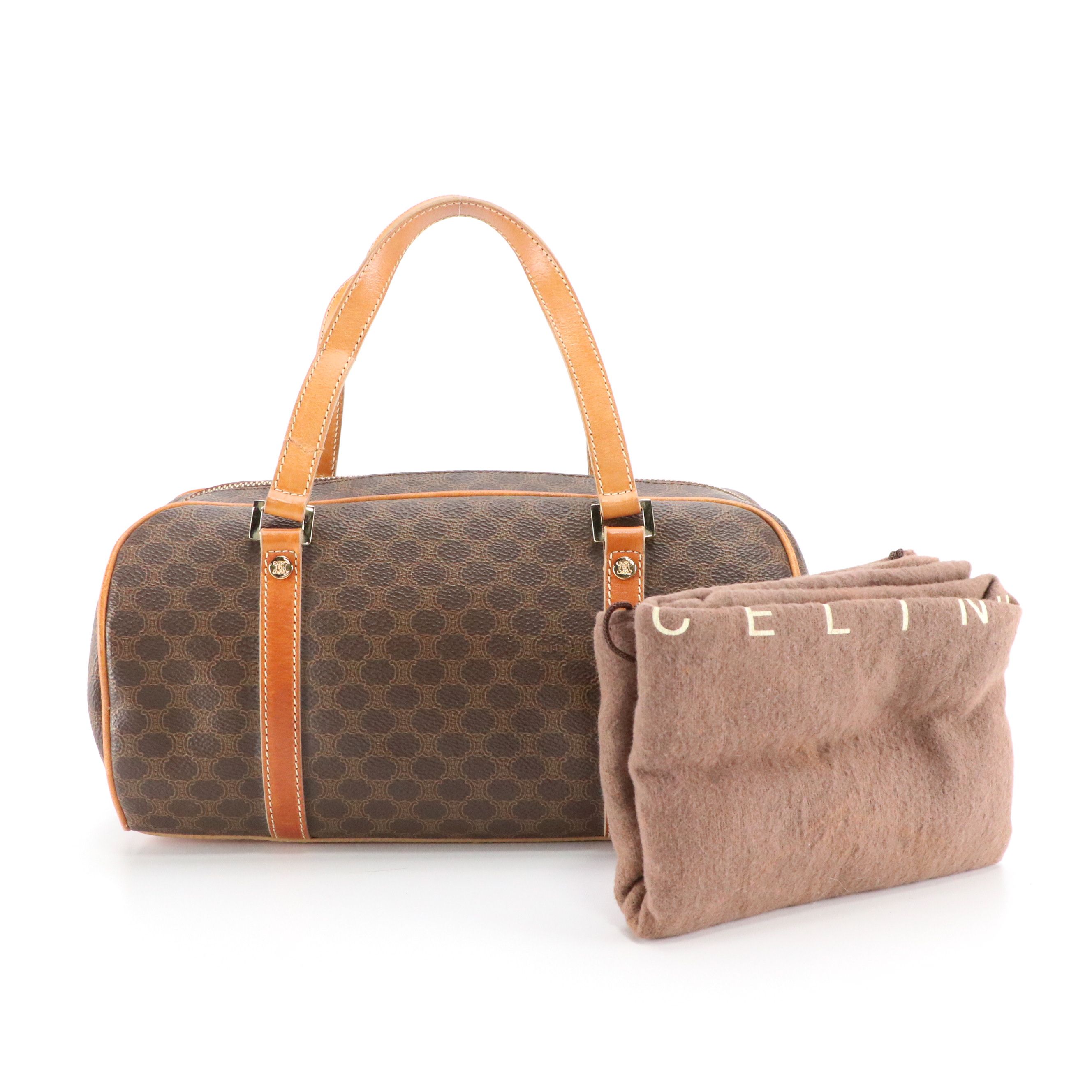 Celine Papillon Barrel Bag in Macadam Coated Canvas and Leather