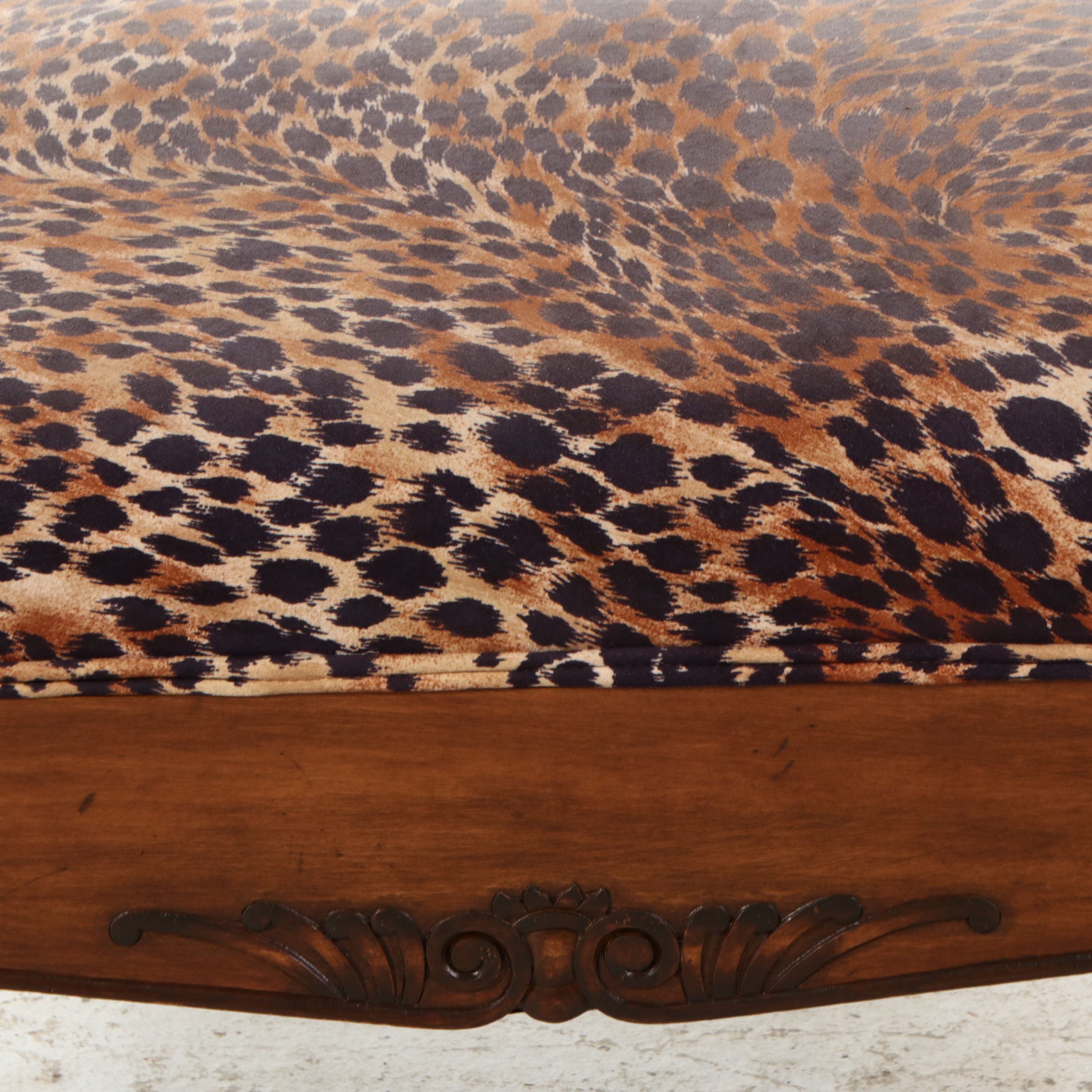 Trouvailles Inc. Directoire Style Leopard Upholstered Settee, Late 20th C.