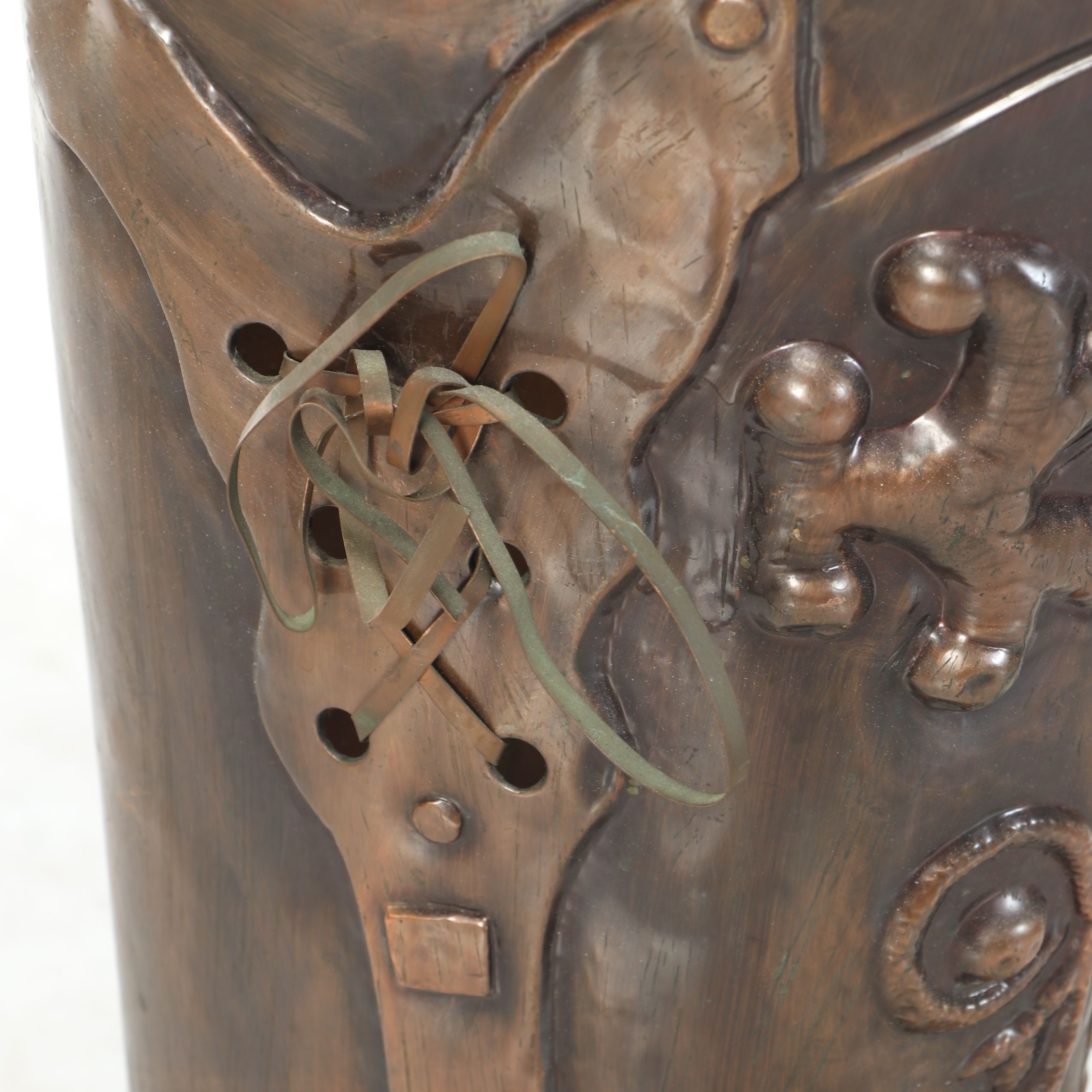 Copper Finish Cowboy Boot Umbrella Stand, 20th Century