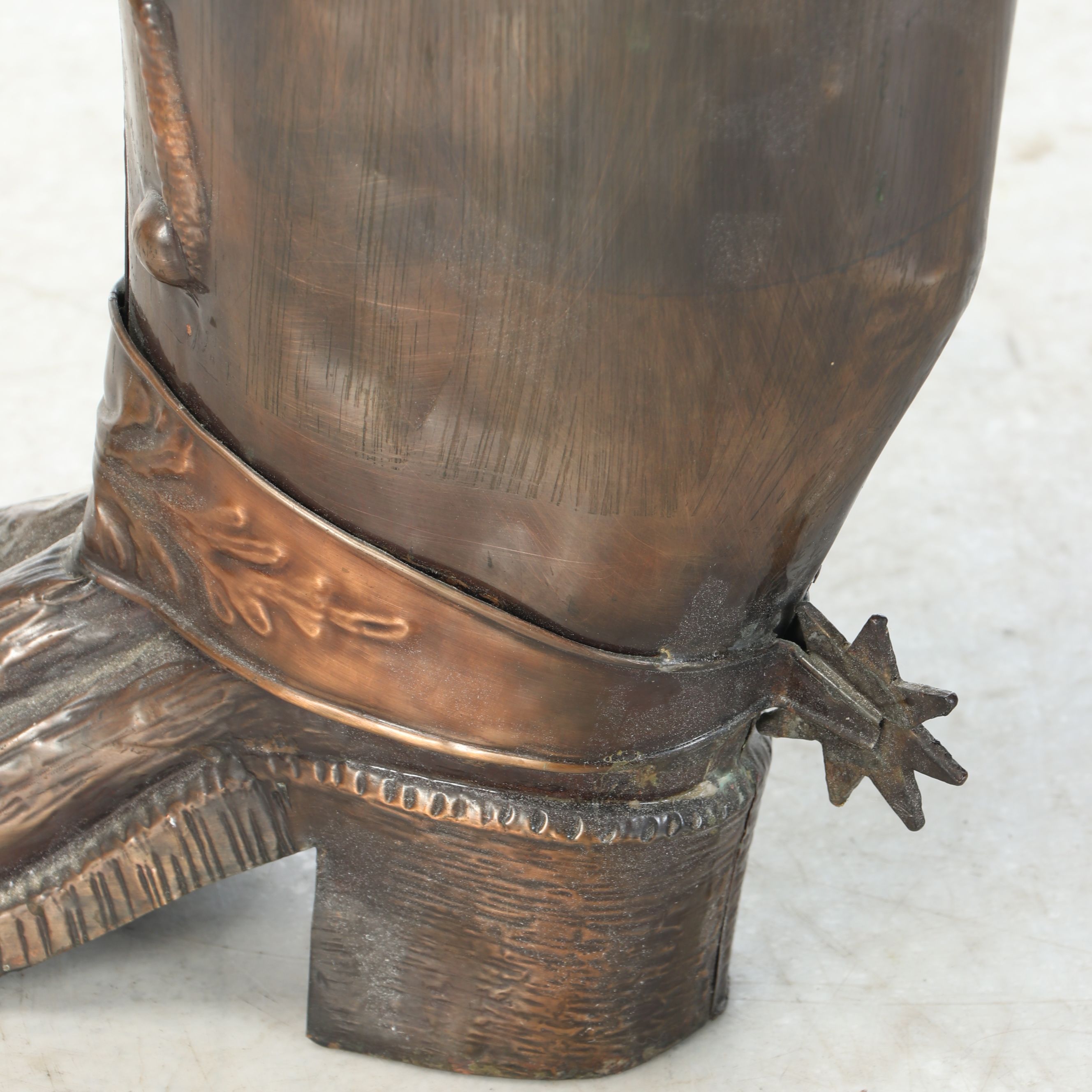 Copper Finish Cowboy Boot Umbrella Stand, 20th Century
