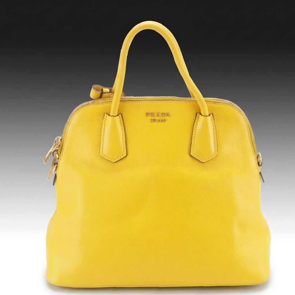 Prada Bauletto Dome Two-Way Bag in Yellow Saffiano Leather