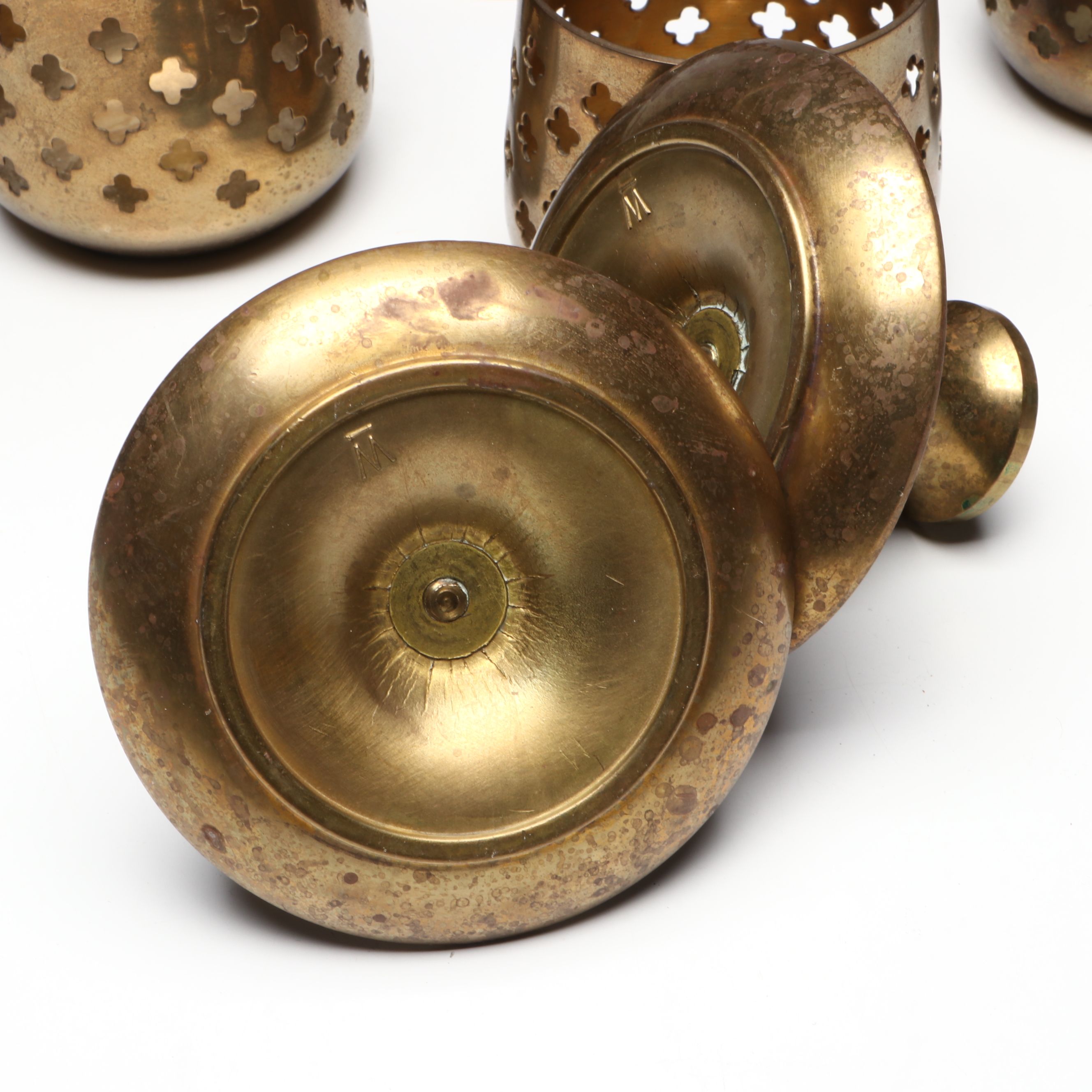 Thai Scrolled Arm Brass Candelabrum, Candlesticks with Other Asian Table Décor