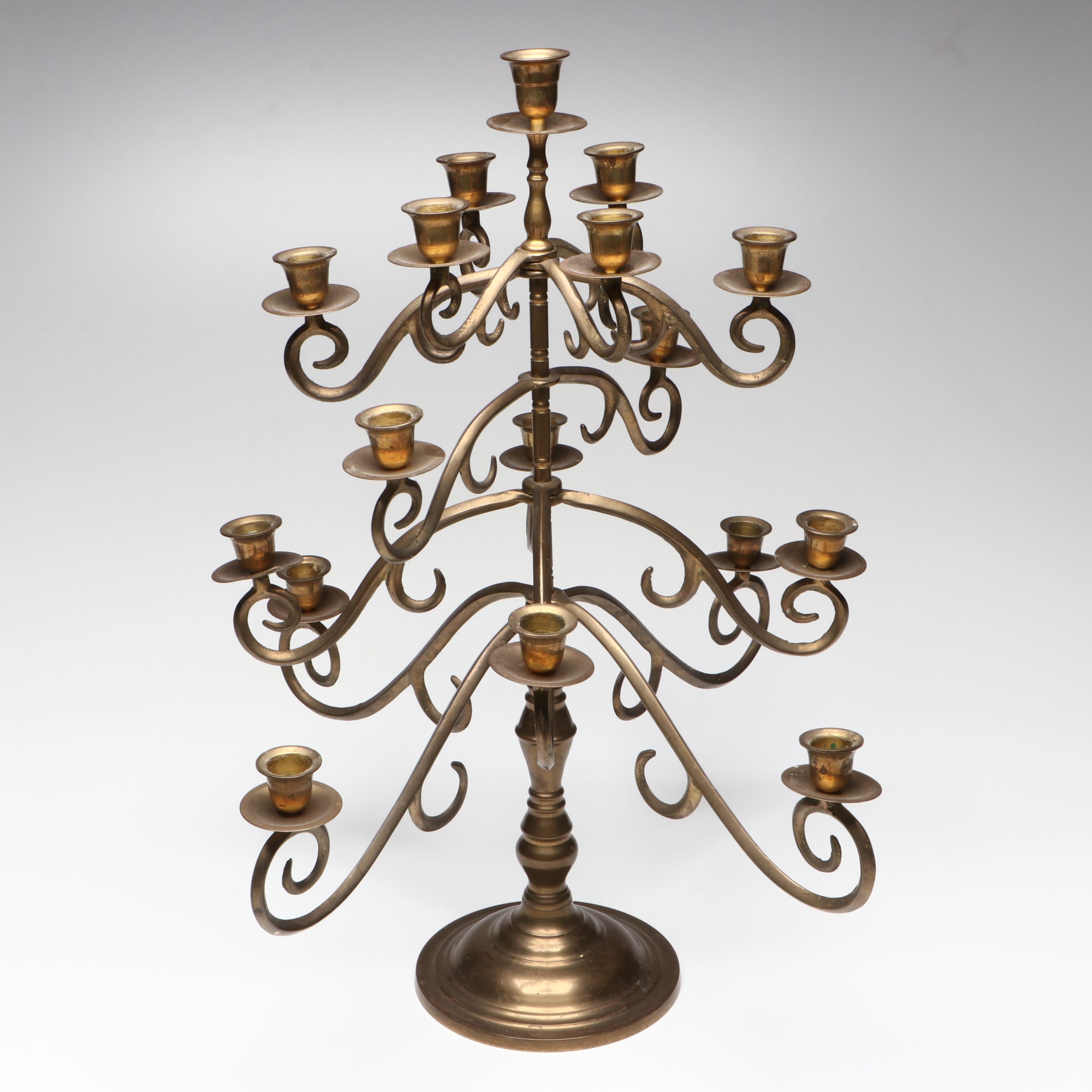 Thai Scrolled Arm Brass Candelabrum, Candlesticks with Other Asian Table Décor