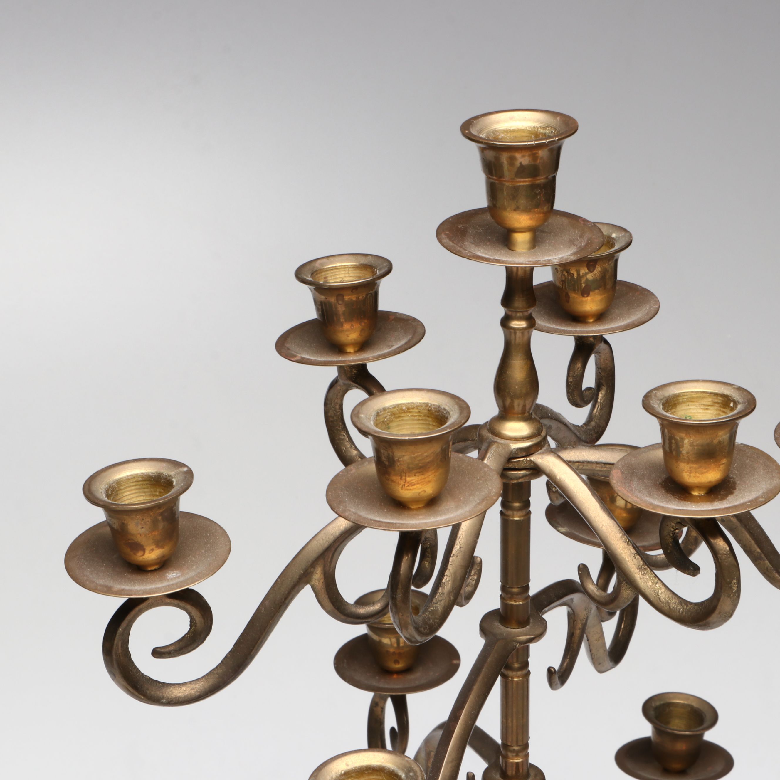Thai Scrolled Arm Brass Candelabrum, Candlesticks with Other Asian Table Décor