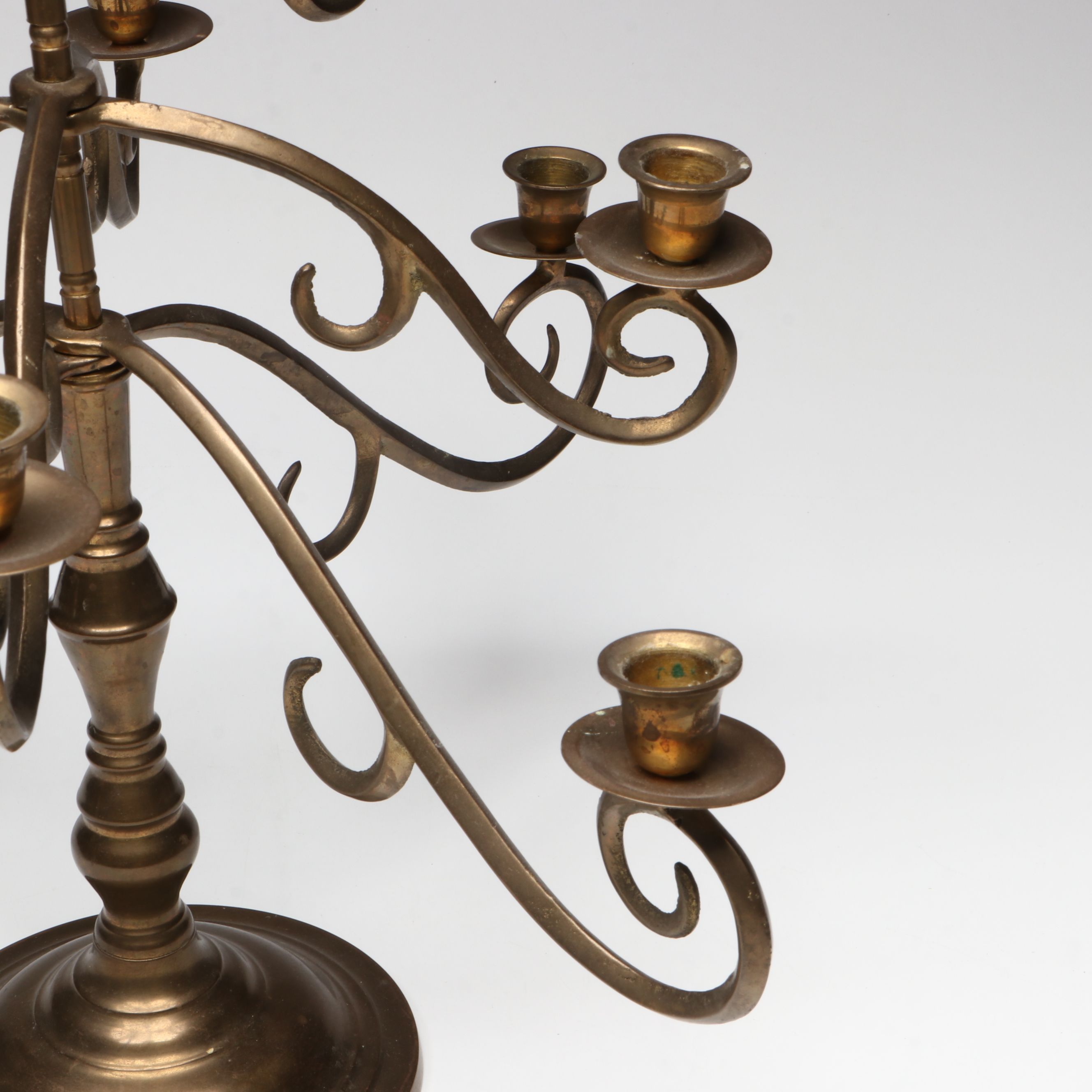 Thai Scrolled Arm Brass Candelabrum, Candlesticks with Other Asian Table Décor