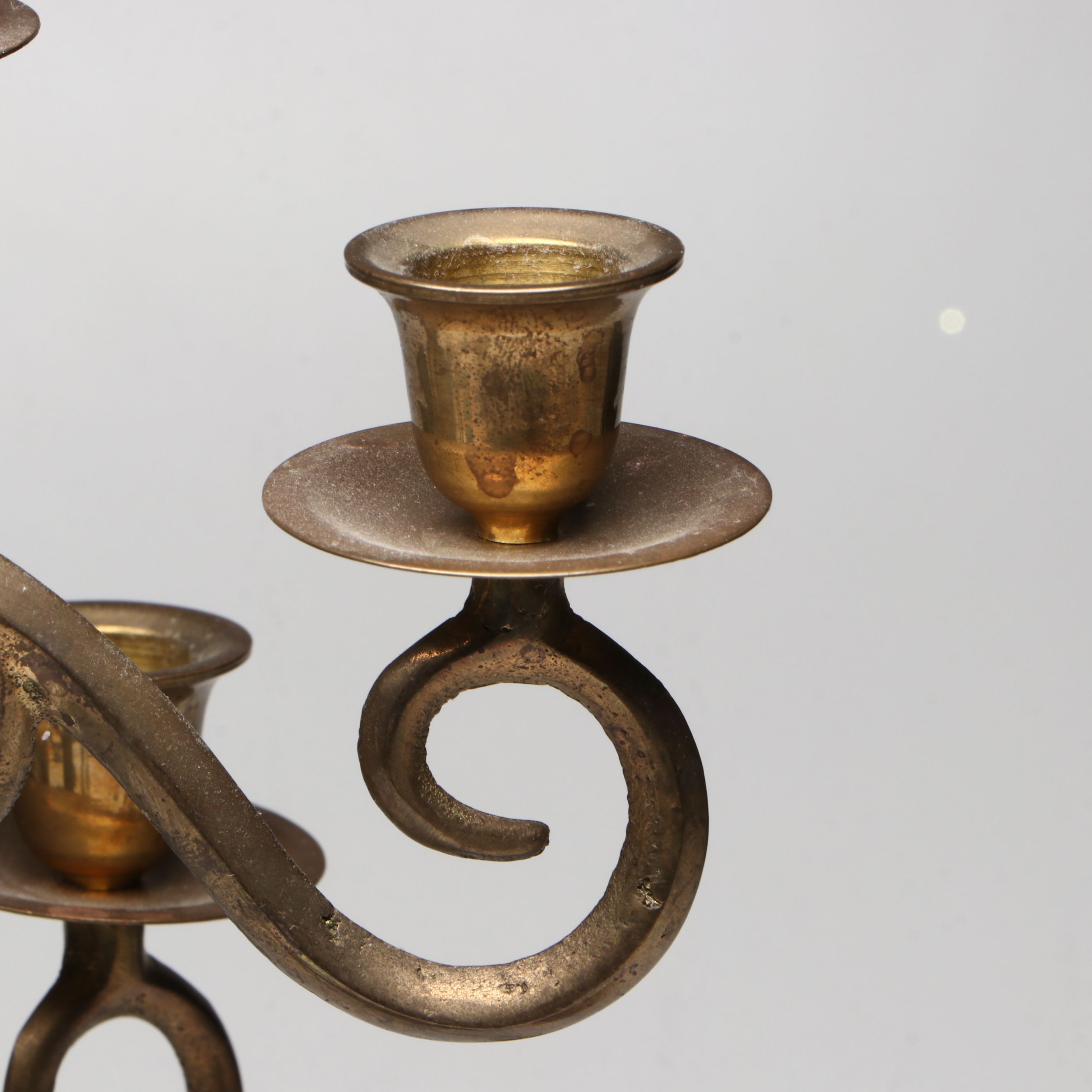 Thai Scrolled Arm Brass Candelabrum, Candlesticks with Other Asian Table Décor