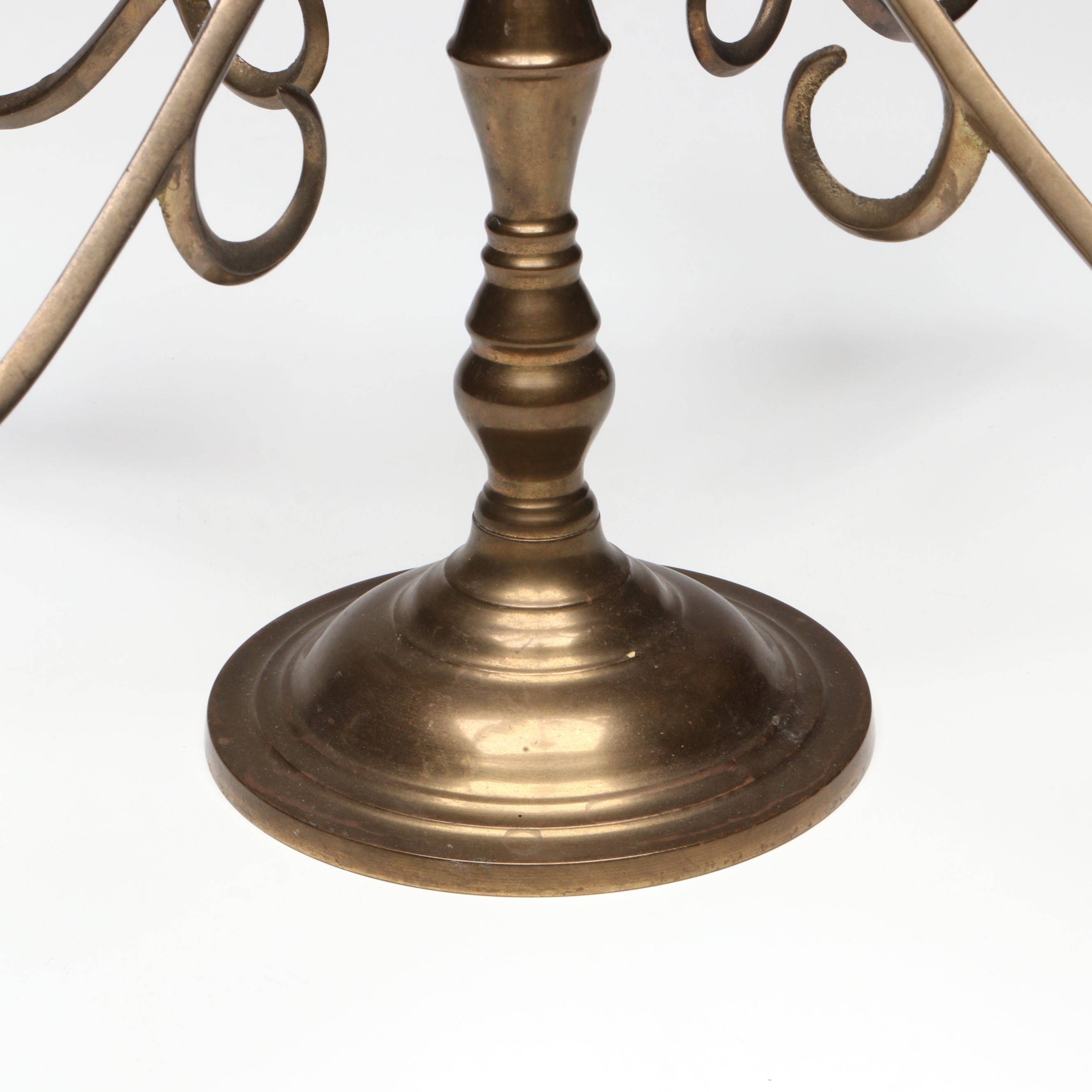 Thai Scrolled Arm Brass Candelabrum, Candlesticks with Other Asian Table Décor