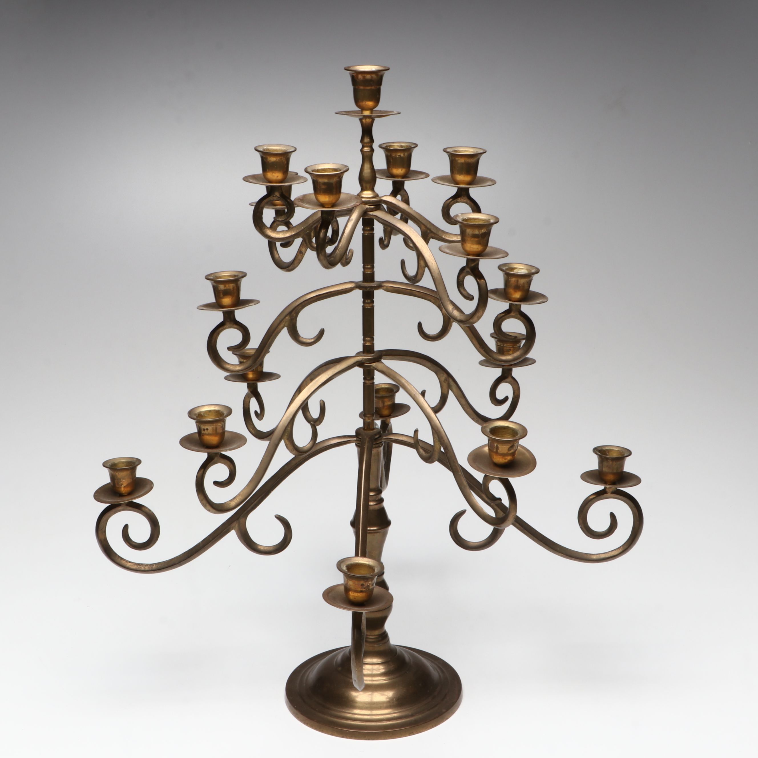 Thai Scrolled Arm Brass Candelabrum, Candlesticks with Other Asian Table Décor