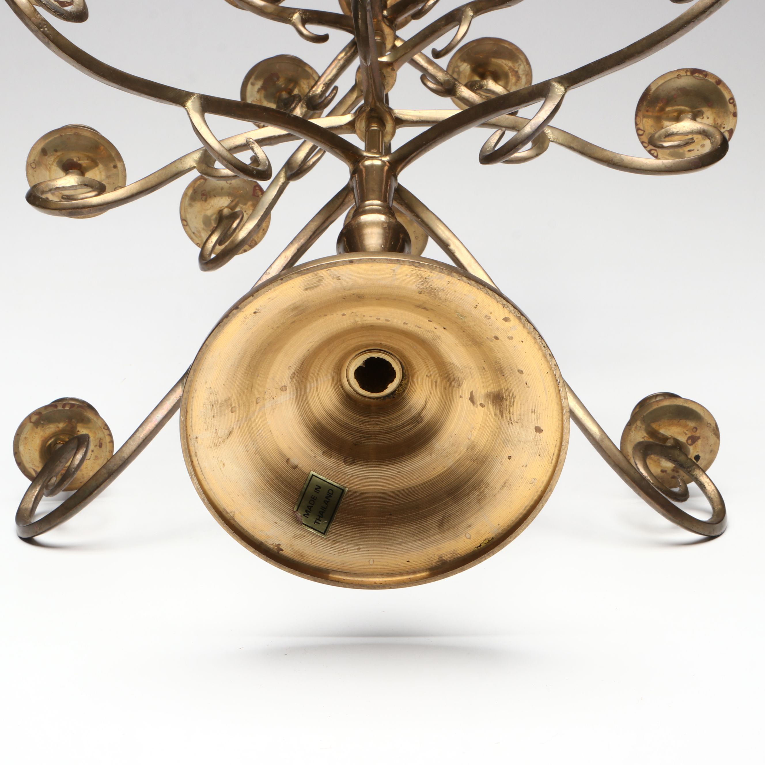 Thai Scrolled Arm Brass Candelabrum, Candlesticks with Other Asian Table Décor